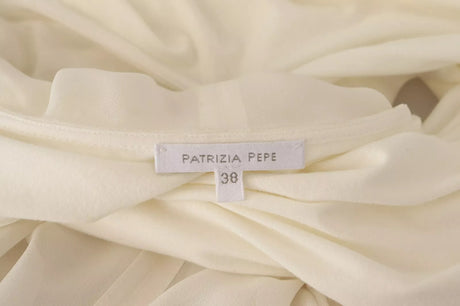 Patrizia Pepe Off White Silk Long Sleeves Deep Vneck Top