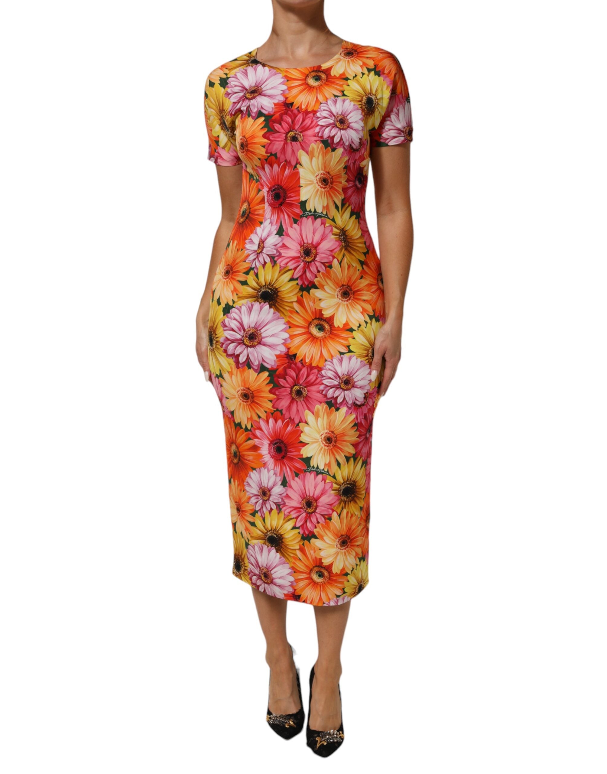Dolce &amp; Gabbana Multifarvet Blomsterprint SilkeSheath Midi-kjole