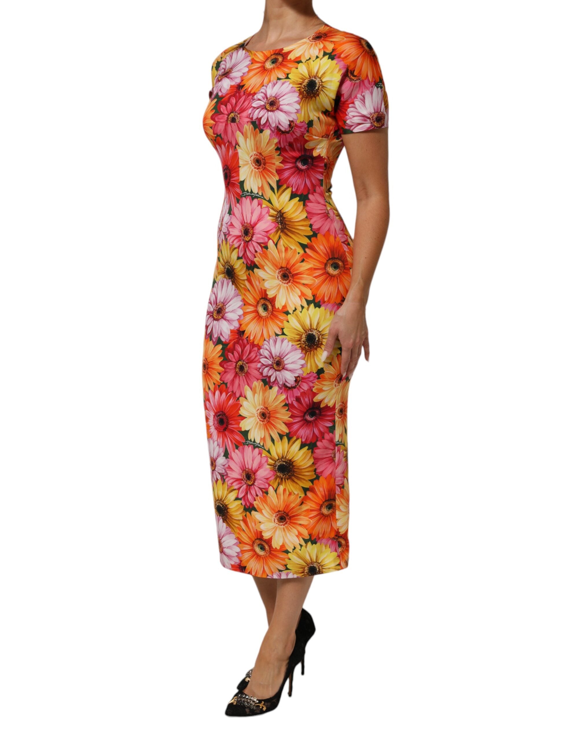 Dolce &amp; Gabbana Multifarvet Blomsterprint SilkeSheath Midi-kjole