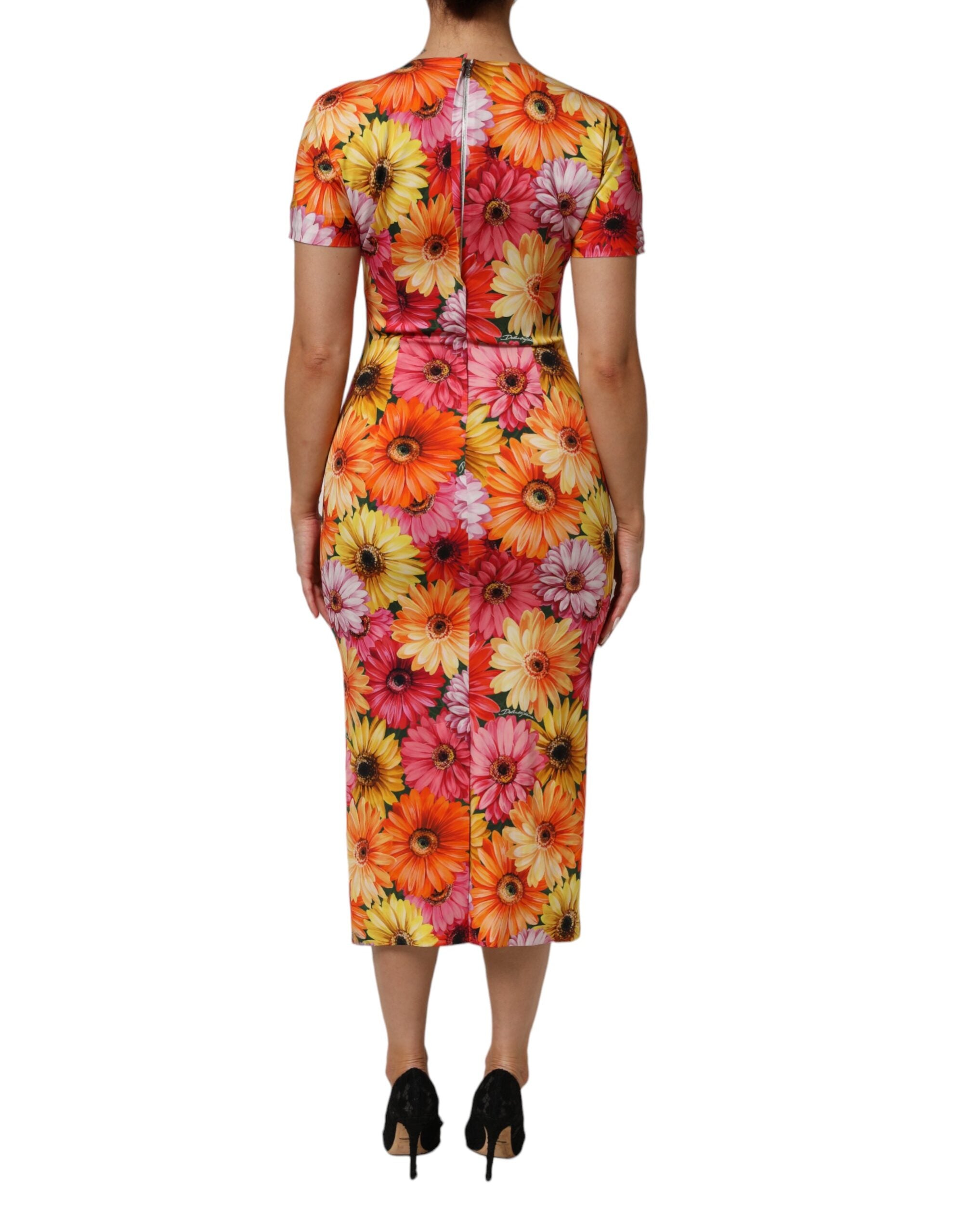 Dolce &amp; Gabbana Multifarvet Blomsterprint SilkeSheath Midi-kjole