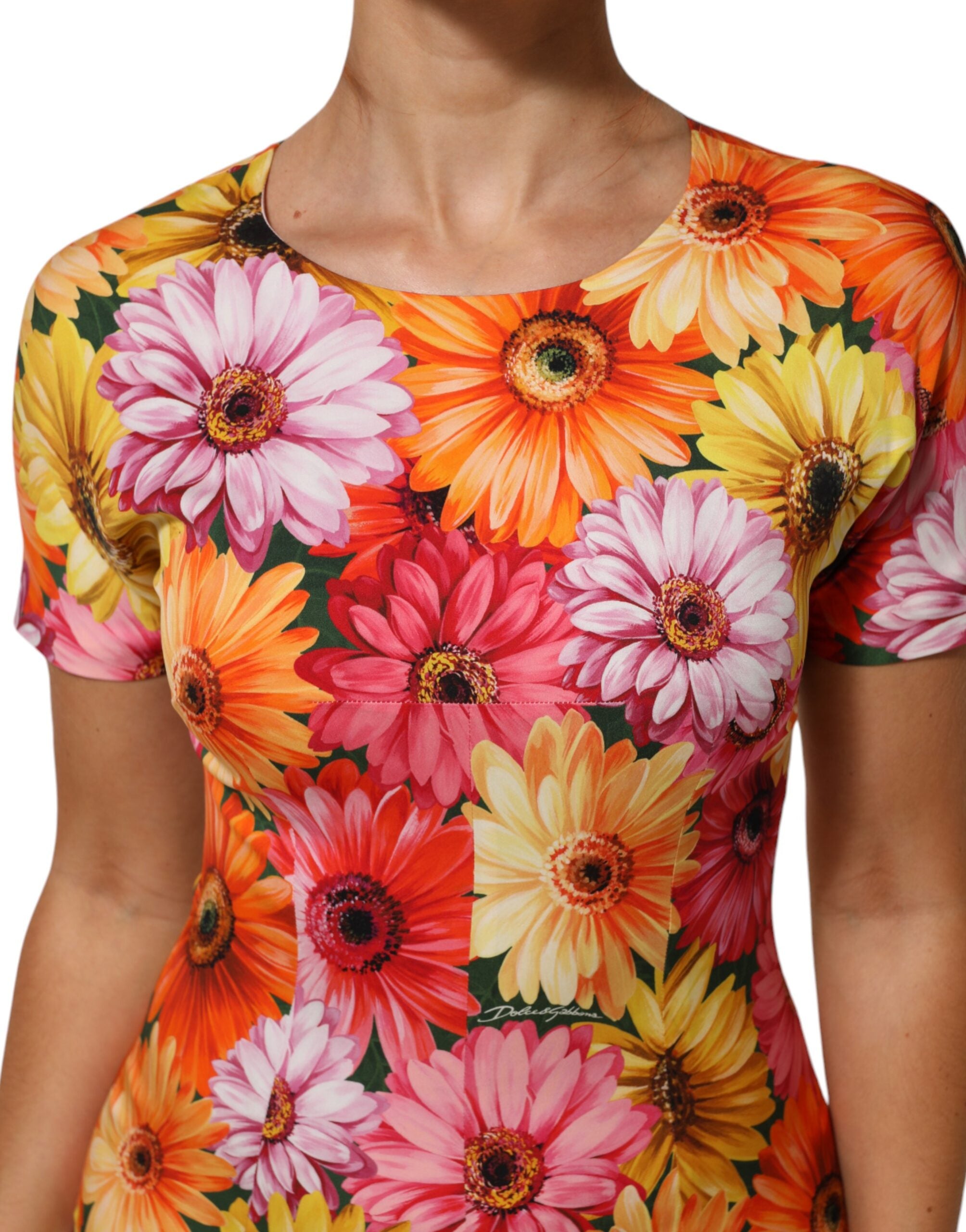 Dolce &amp; Gabbana Multifarvet Blomsterprint SilkeSheath Midi-kjole