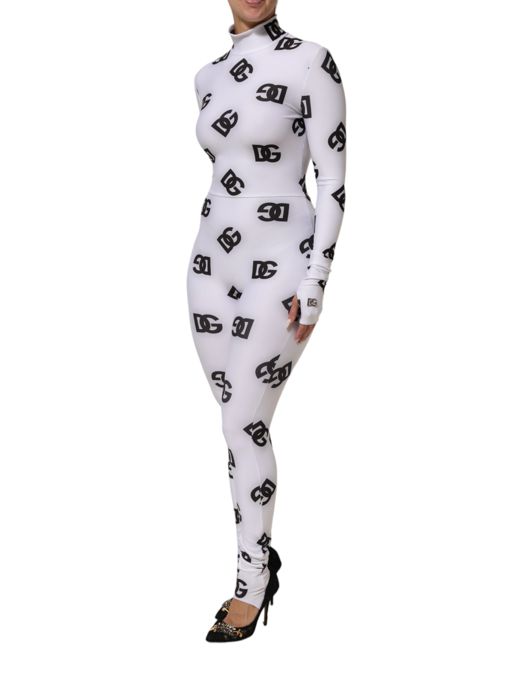 Dolce & Gabbana Black White Logo Monogram Long Sleeves Jumpsuit Dress