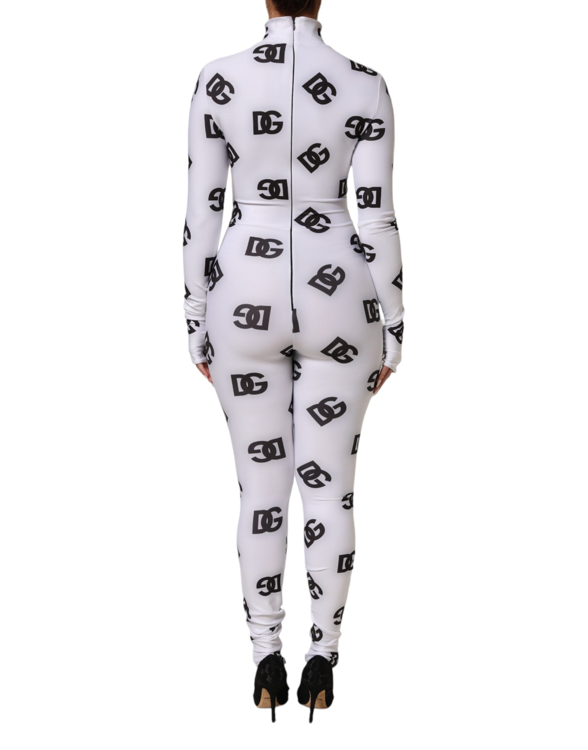 Dolce & Gabbana Black White Logo Monogram Long Sleeves Jumpsuit Dress