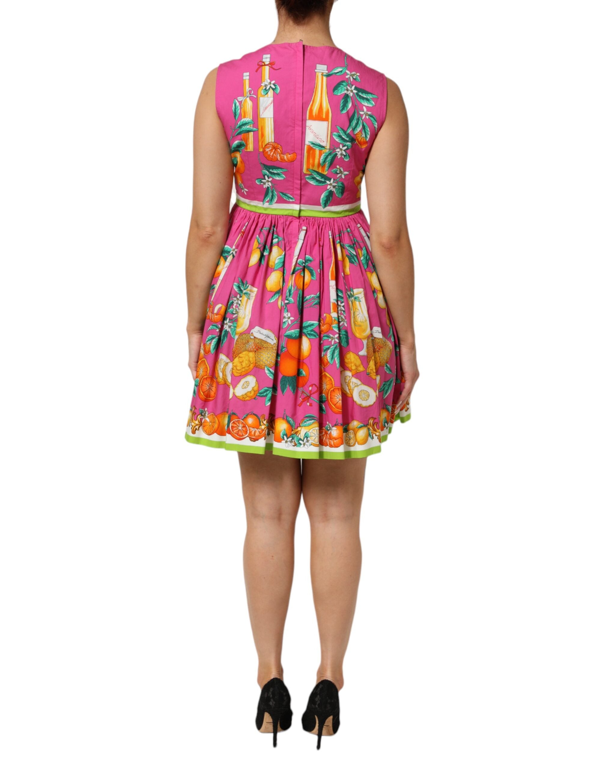 Dolce &amp; Gabbana Pink Frugtprint A-formet Mini Ærmeløs Kjole