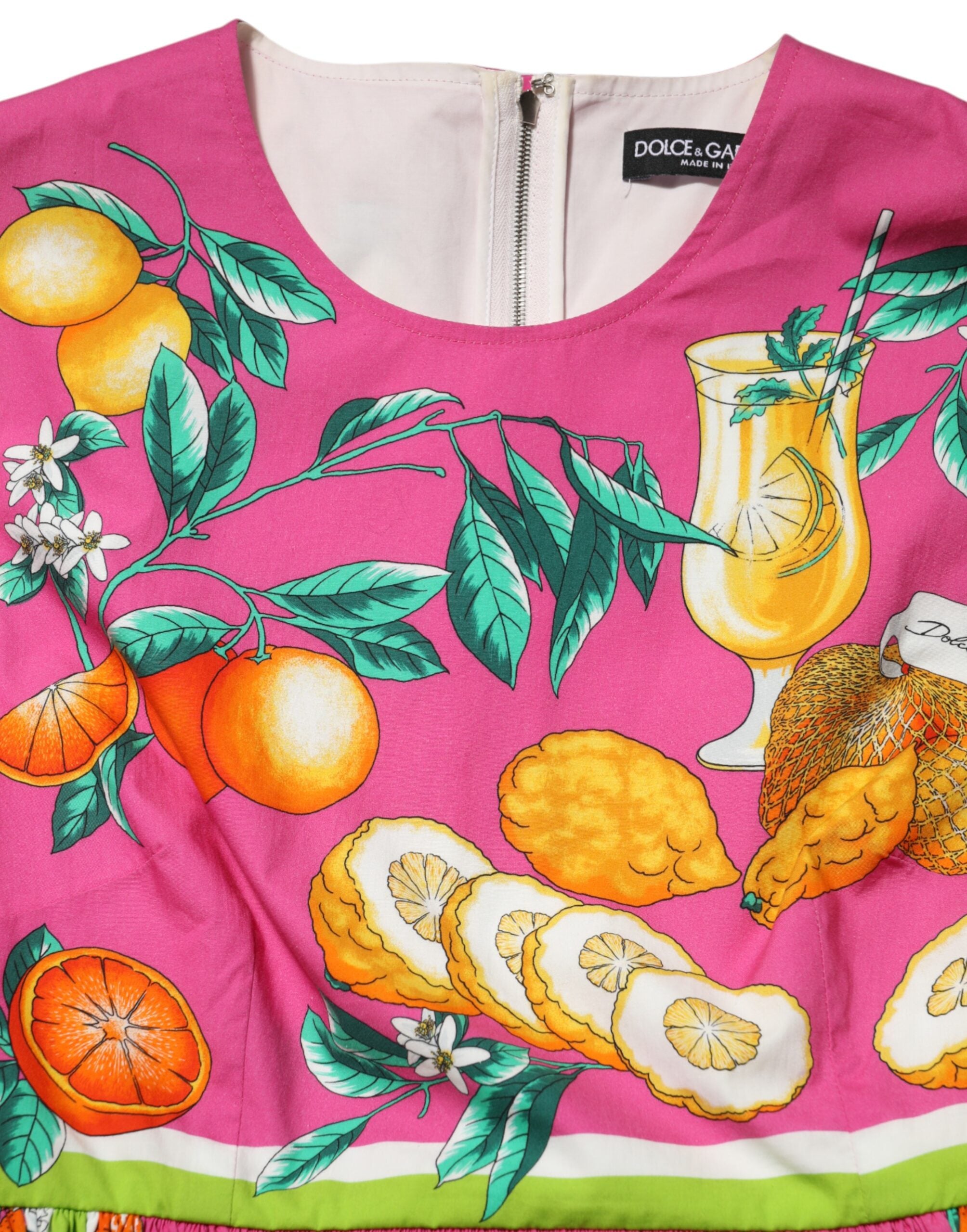 Dolce &amp; Gabbana Pink Frugtprint A-formet Mini Ærmeløs Kjole