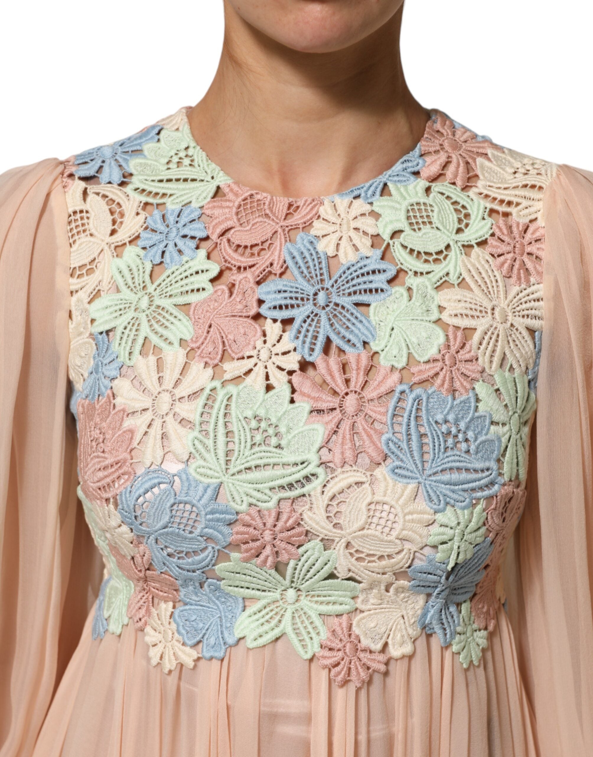 Dolce &amp; Gabbana Lyserød Blomsterbroderet Plisseret A-linjekjole