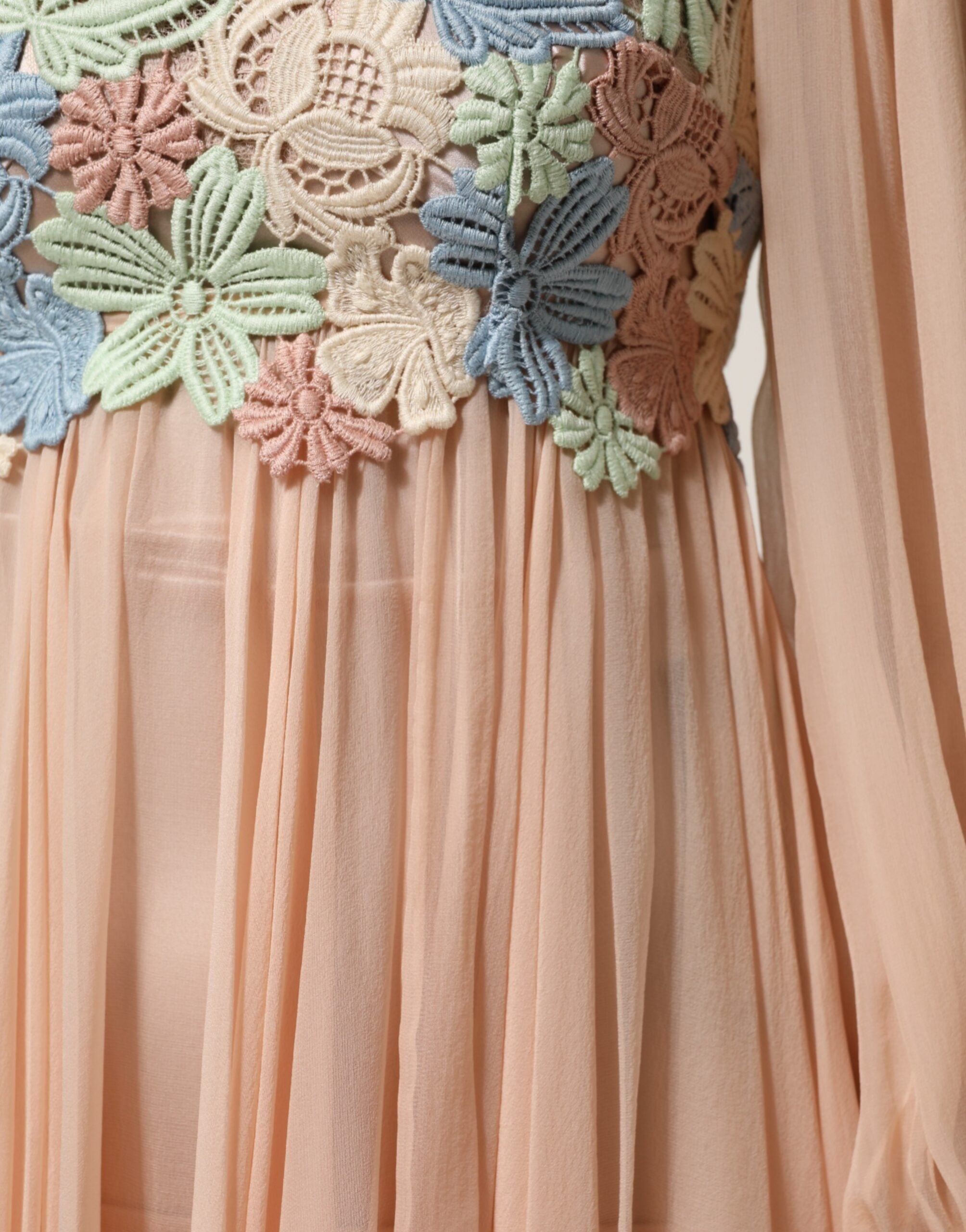 Dolce &amp; Gabbana Lyserød Blomsterbroderet Plisseret A-linjekjole