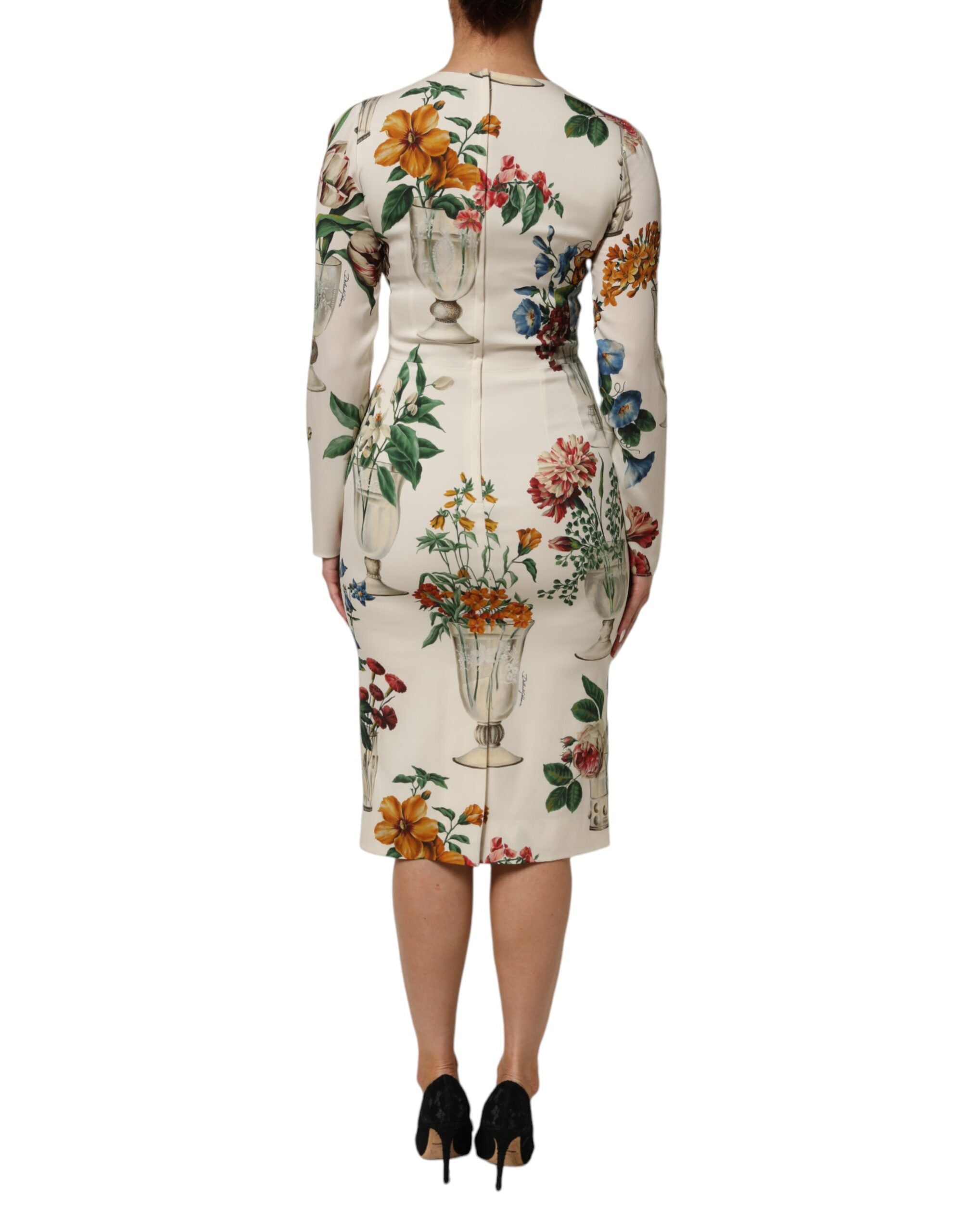 Dolce &amp; Gabbana Hvid Blomstervase Silke Midikjole