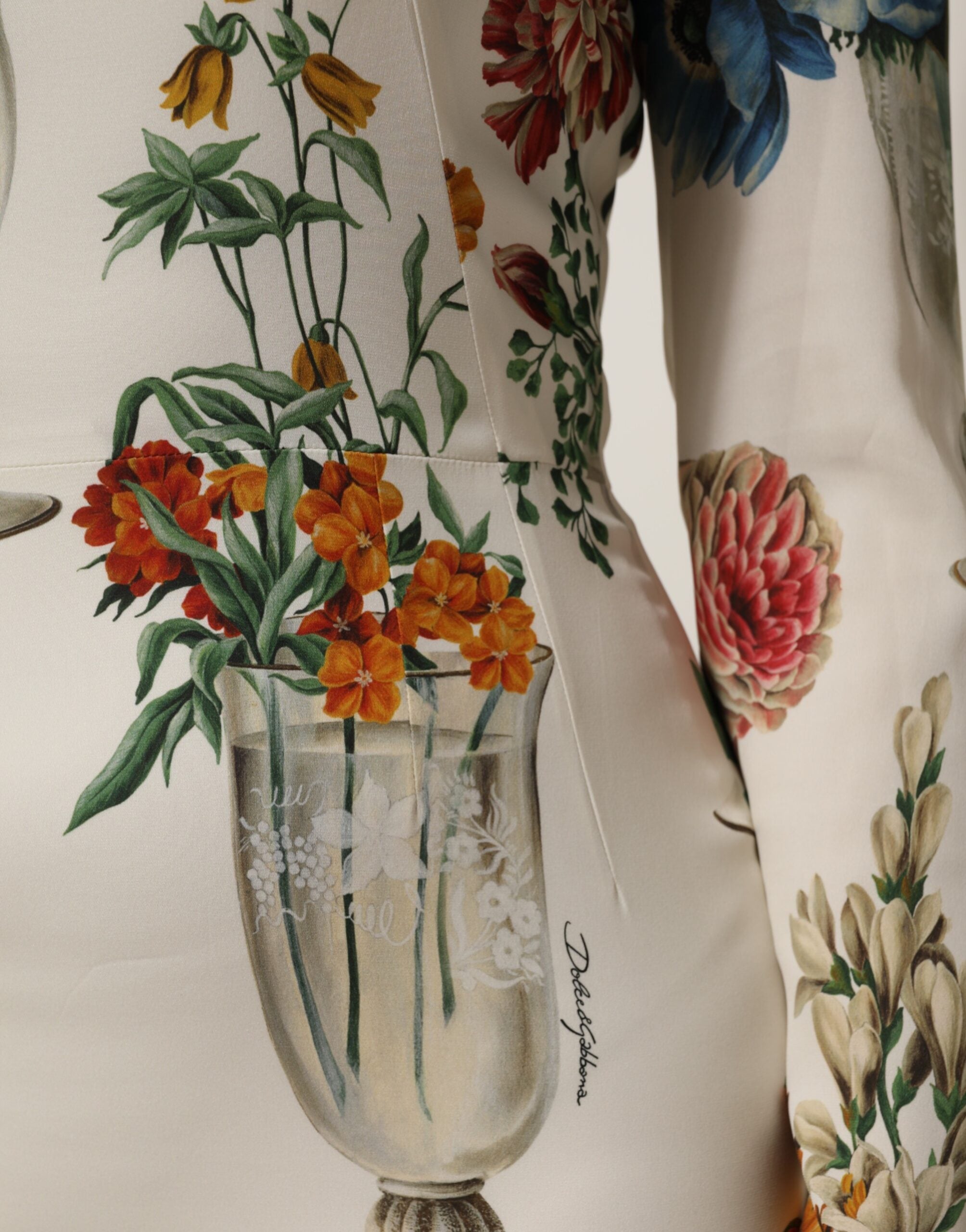 Dolce &amp; Gabbana Hvid Blomstervase Silke Midikjole