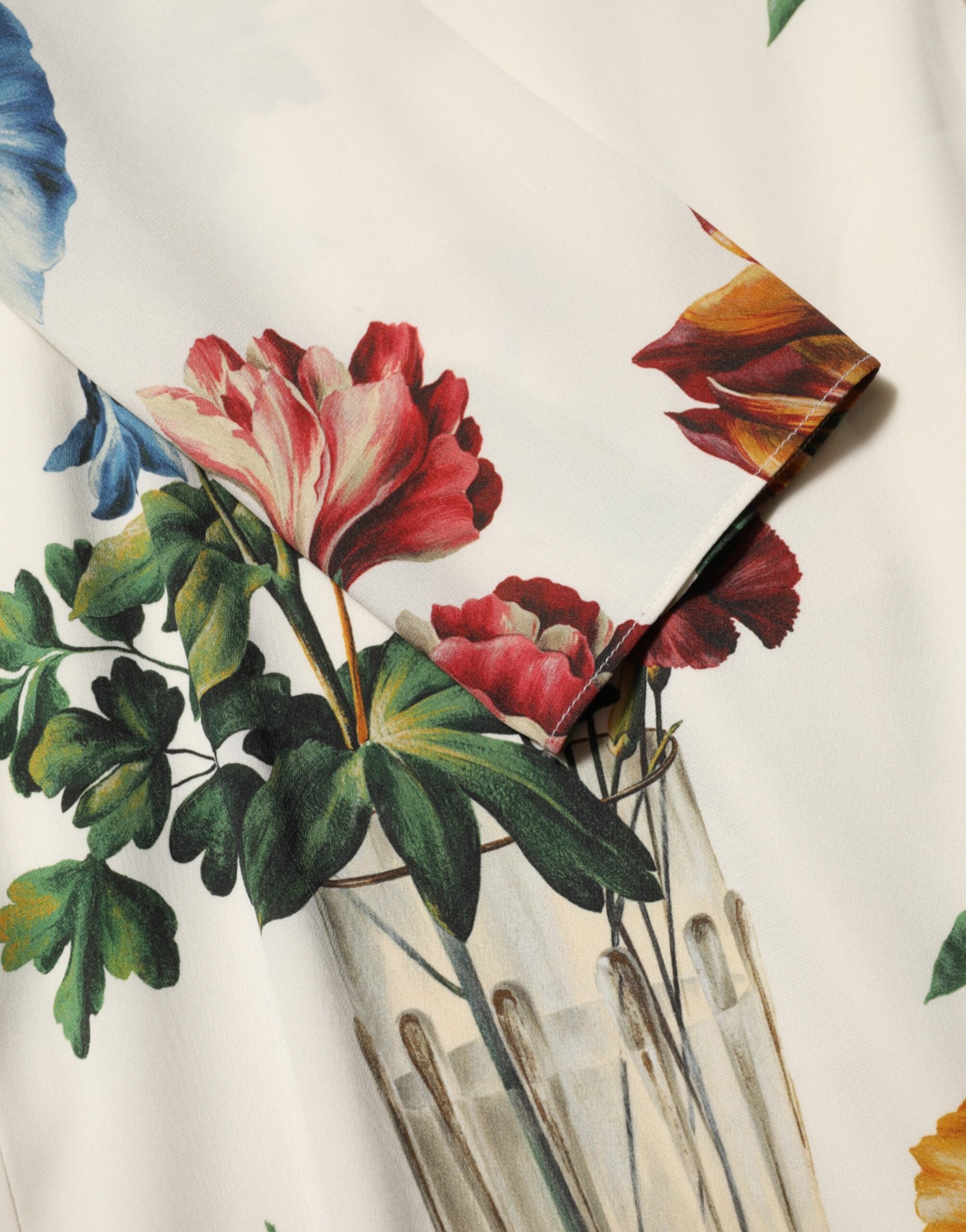 Dolce &amp; Gabbana Hvid Blomstervase Silke Midikjole