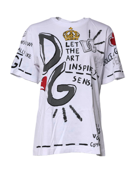 Dolce & Gabbana White Graphic Crew Neck Short Sleeves T-shirt