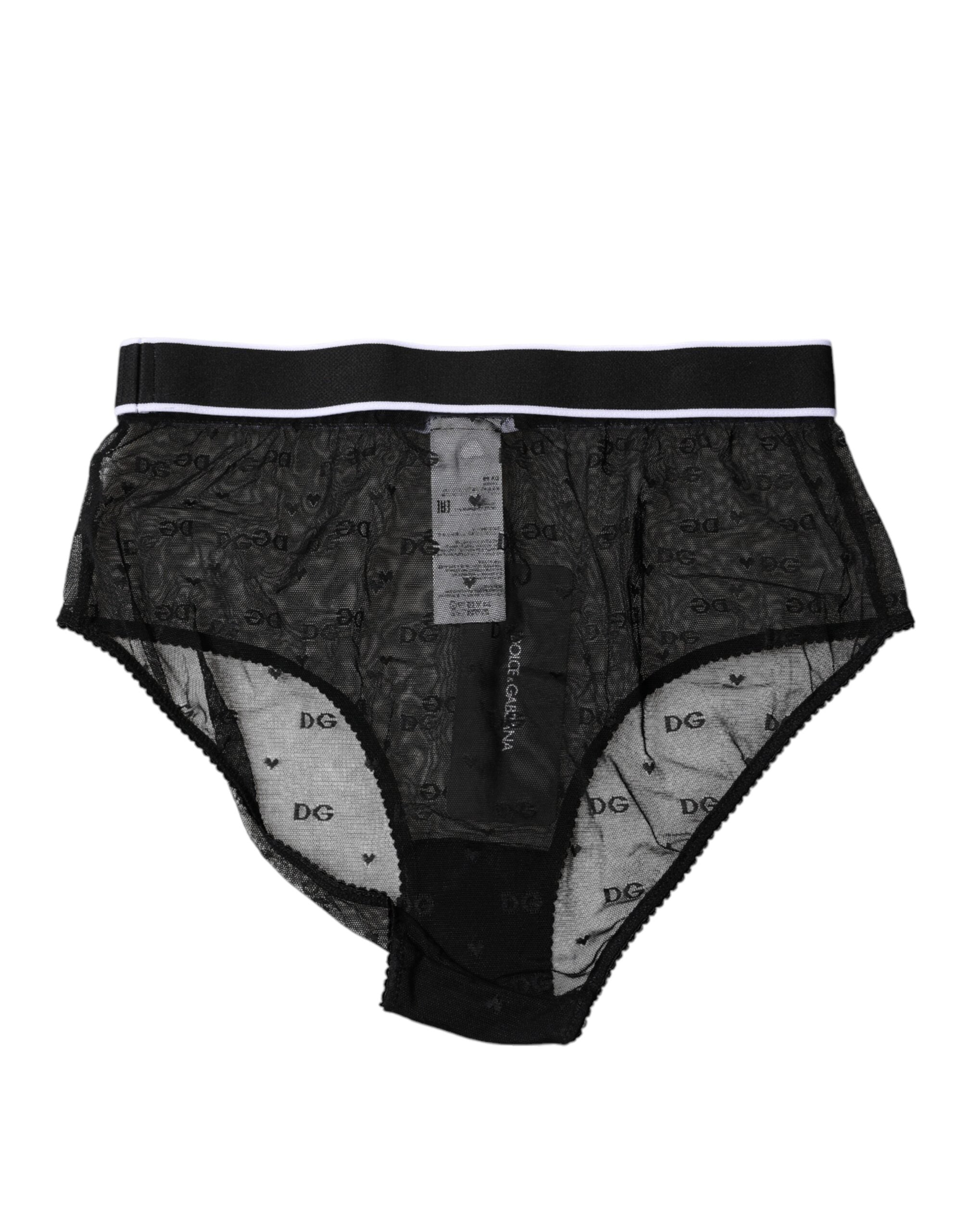 Dolce & Gabbana Black Lace Nylon High Waist Panty Underwear