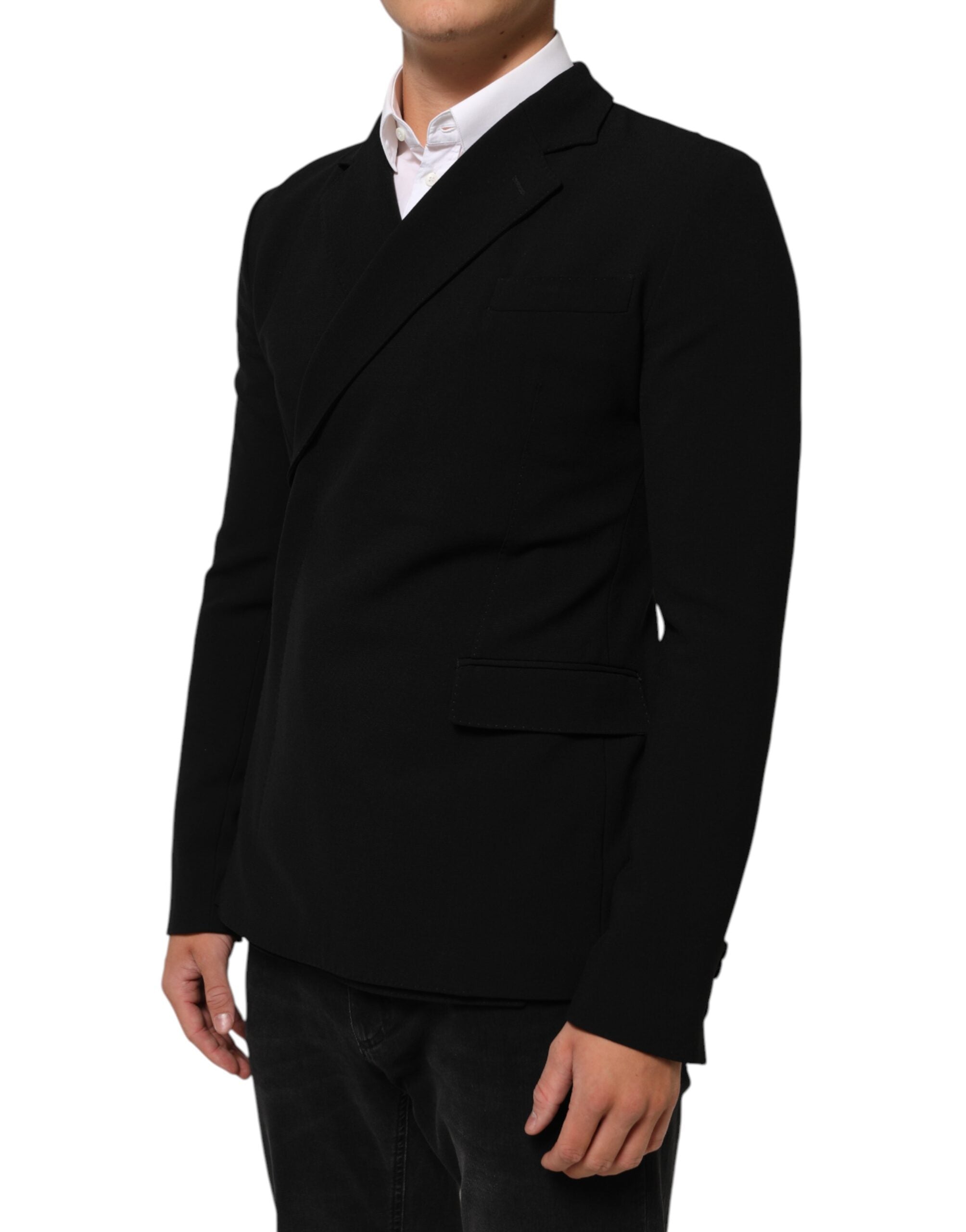 Dolce &amp; Gabbana Sort Uld Dobbeltradet Herrejakke Blazer