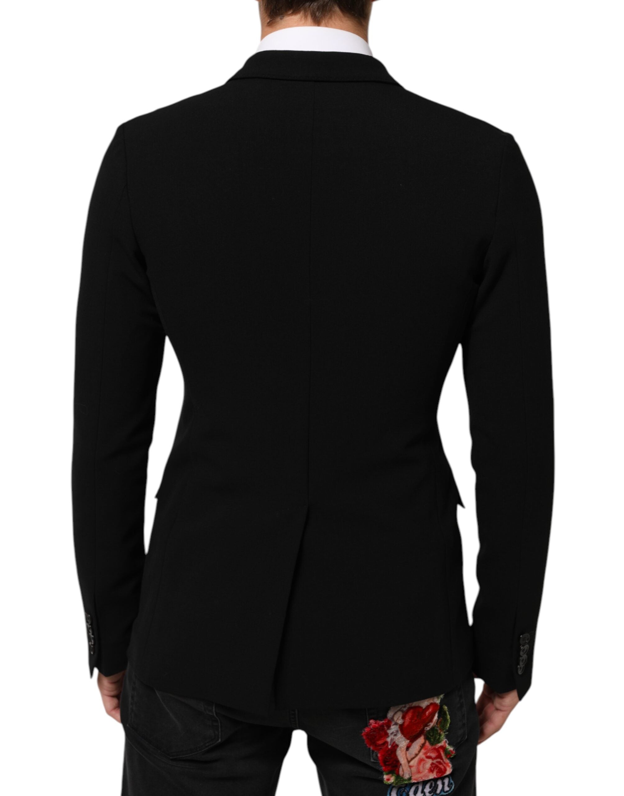 Dolce &amp; Gabbana Sort Uld Dobbeltradet Herrejakke Blazer