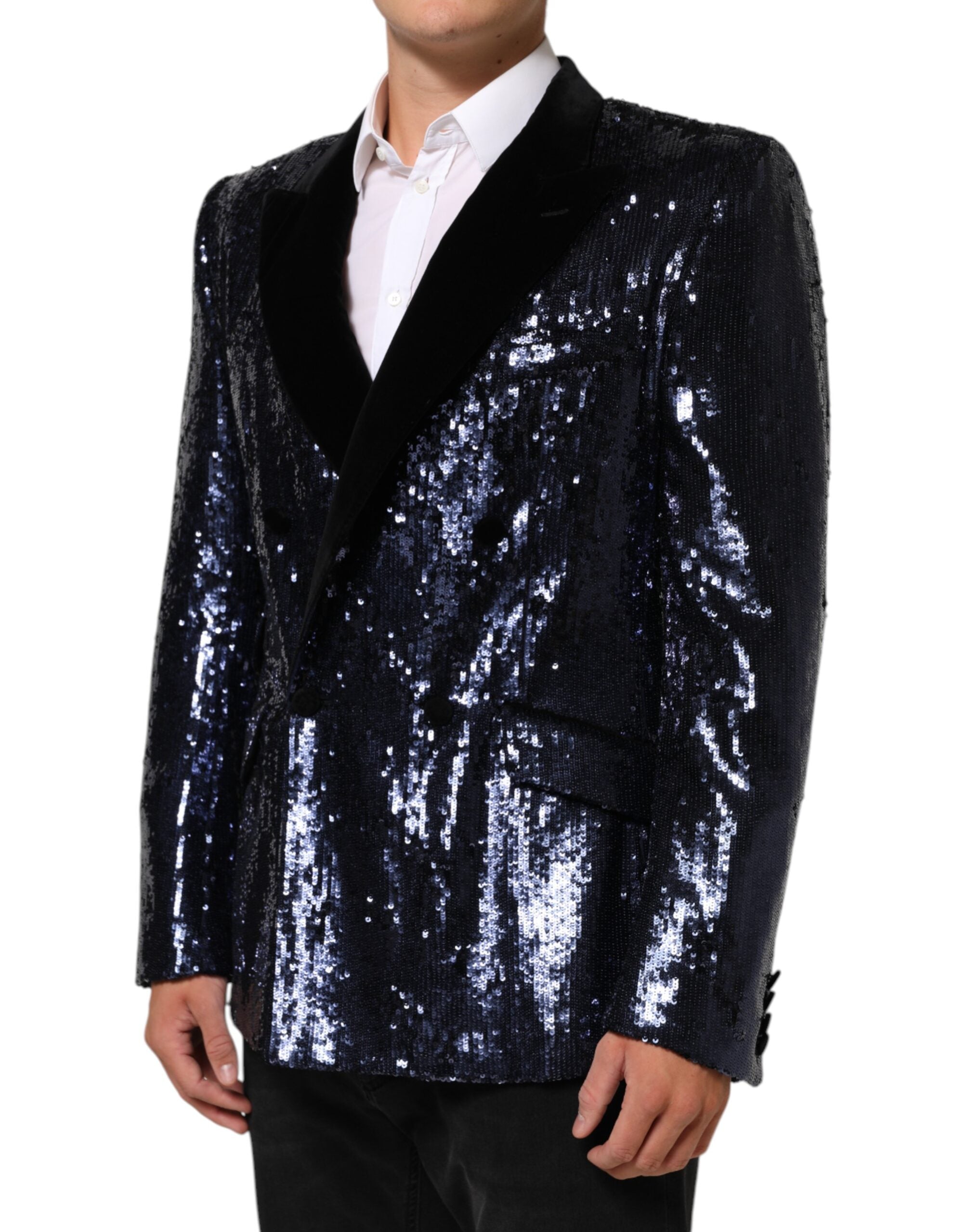 Dolce & Gabbana Blue Sequin SICILIA Double Breasted Blazer
