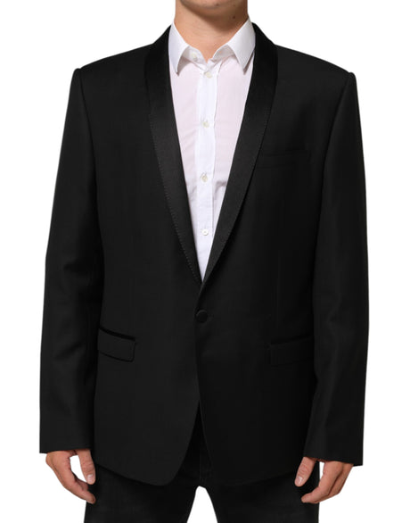 Dolce & Gabbana Black Wool GOLD 1 Button Men Suit Blazer
