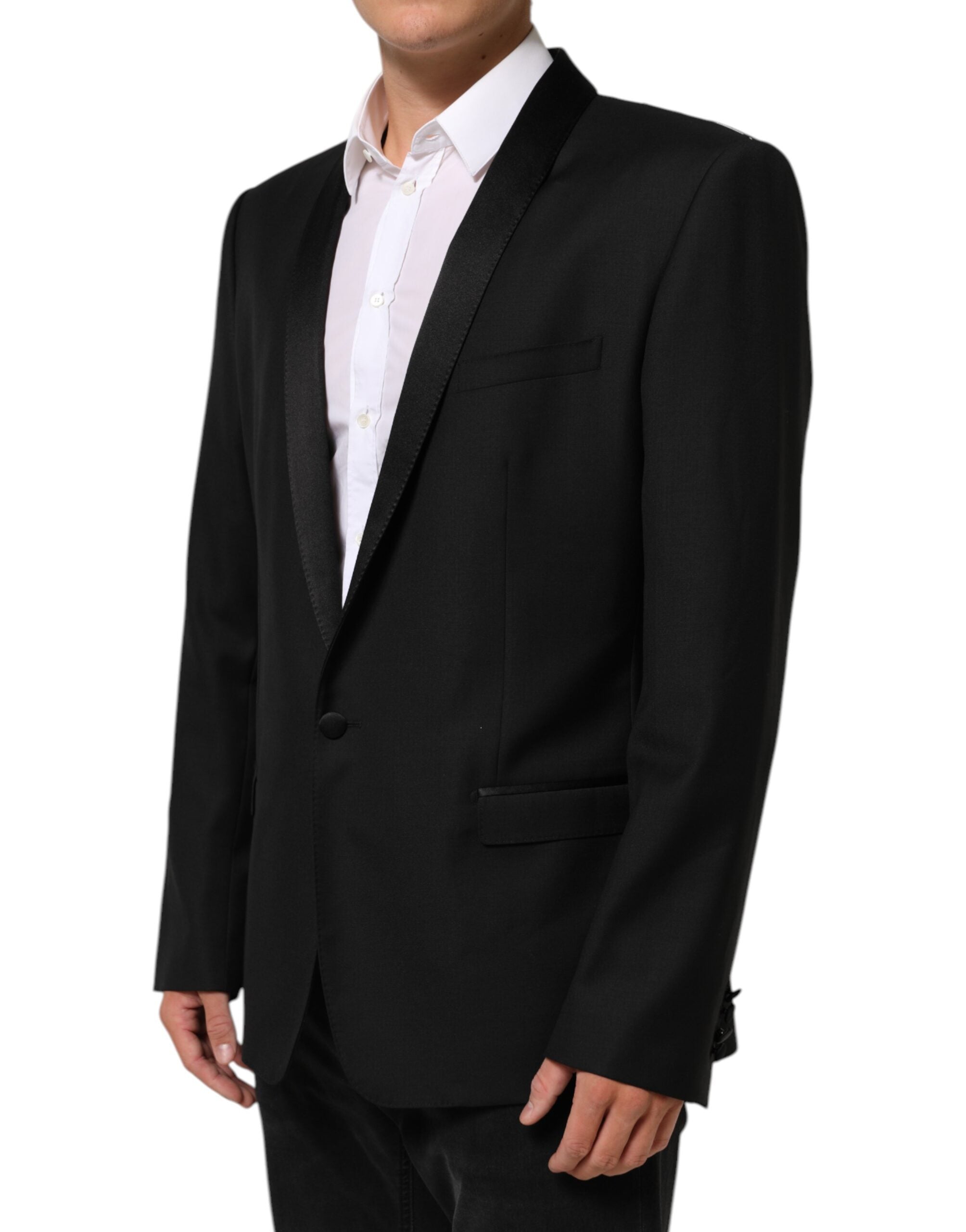 Dolce &amp; Gabbana Sort Uld Guld 1 Knap Herre Jakkesæt Blazer