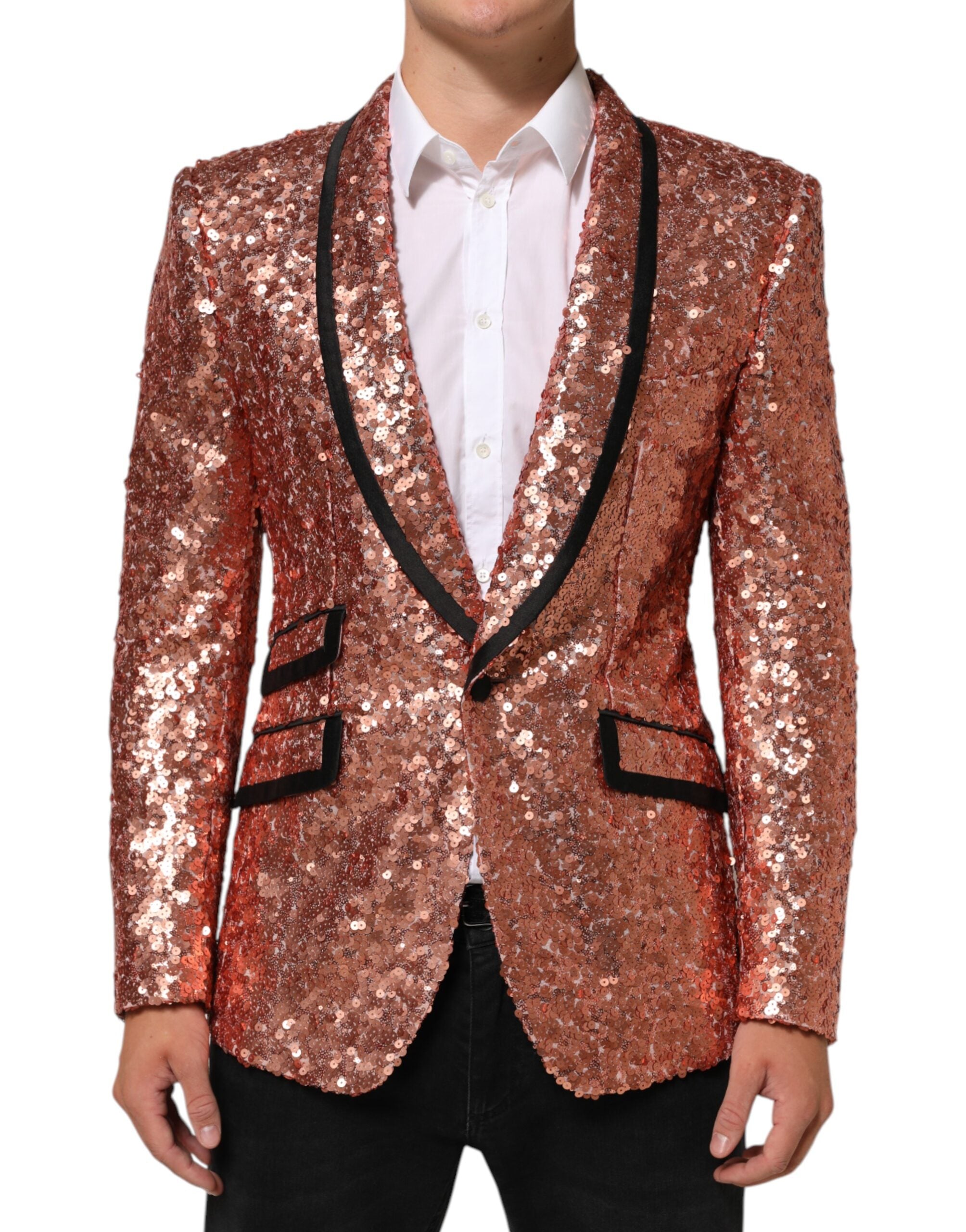 Dolce &amp; Gabbana Pink pailletter SICILIA 1-knap Mænd Suit Blazer