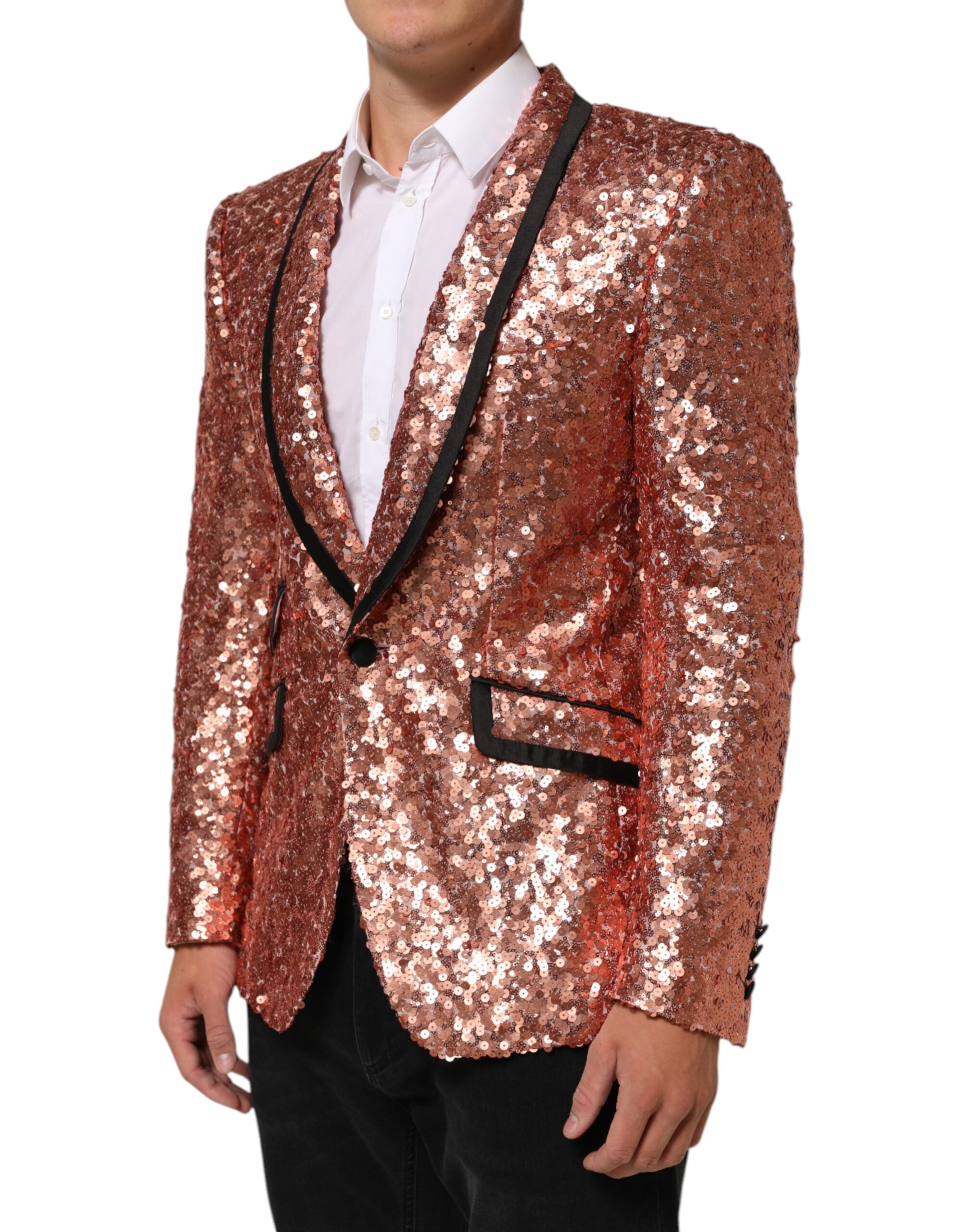 Dolce &amp; Gabbana Pink pailletter SICILIA 1-knap Mænd Suit Blazer