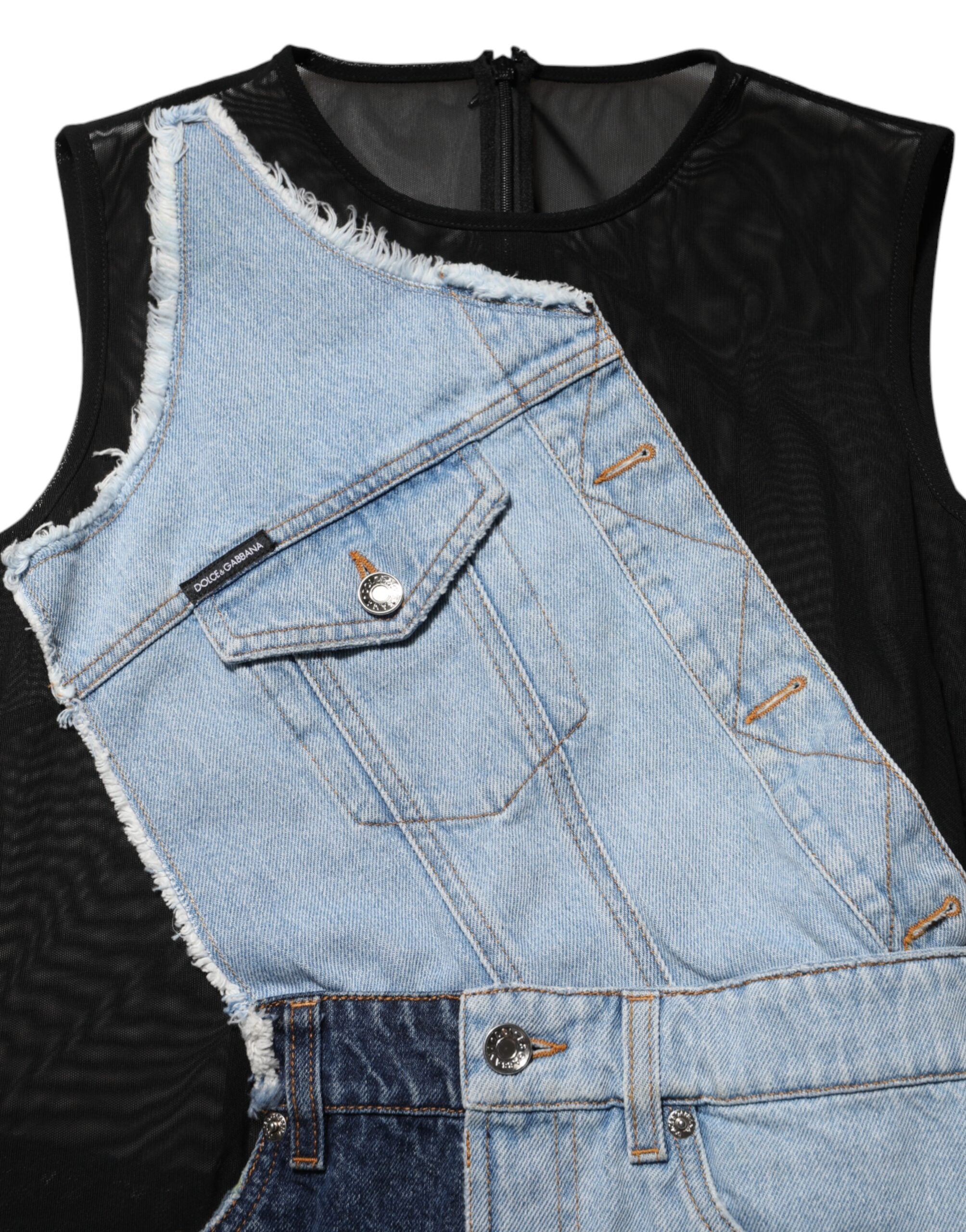 Dolce &amp; Gabbana Blå Nylon Patchwork Denim Minikjole