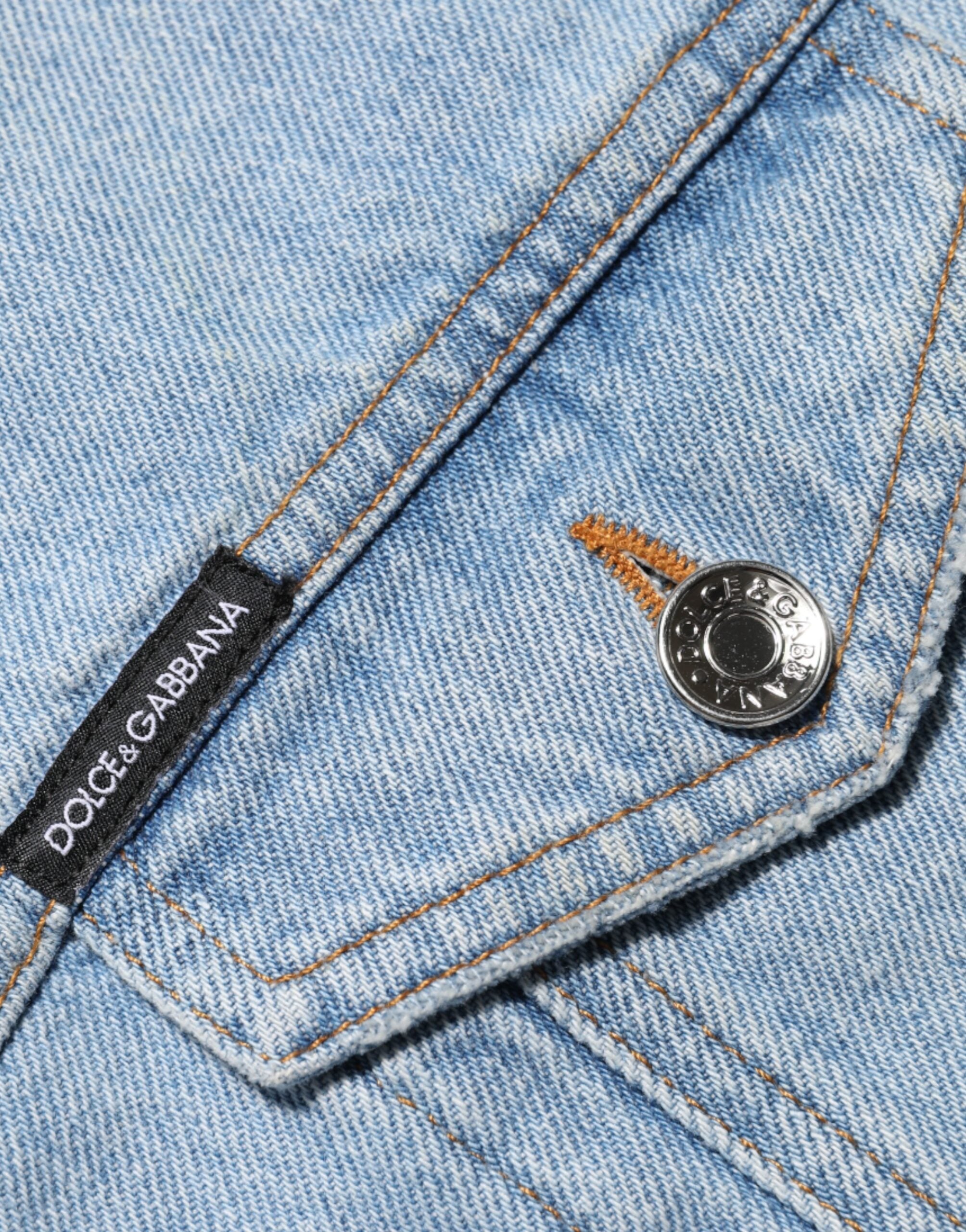 Dolce &amp; Gabbana Blå Nylon Patchwork Denim Minikjole