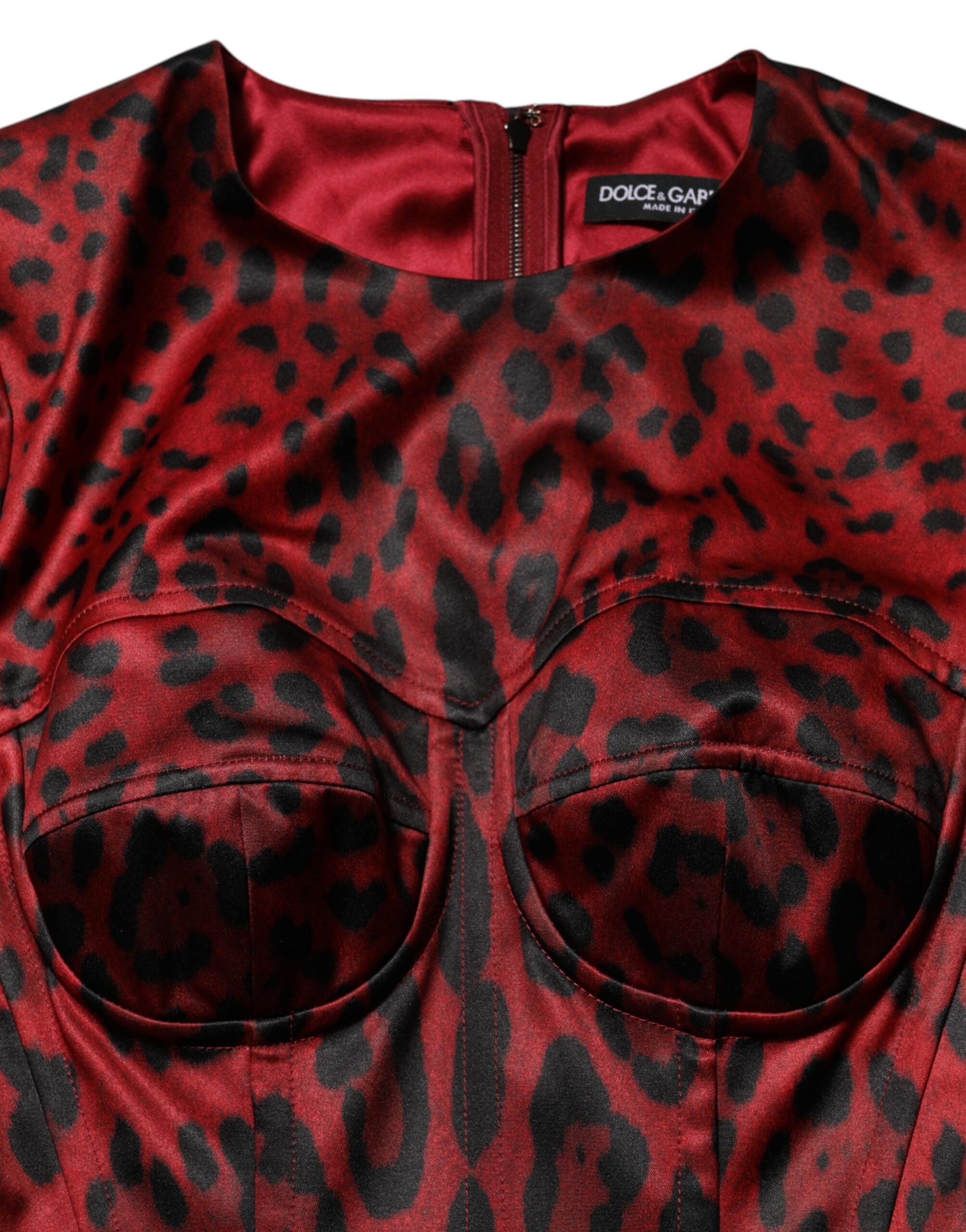 Dolce &amp; Gabbana Rød Leopardkjole med Lange Ærmer