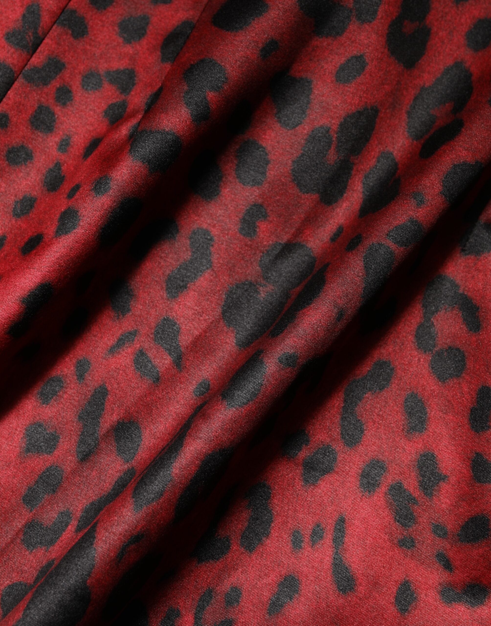 Dolce &amp; Gabbana Rød Leopardkjole med Lange Ærmer