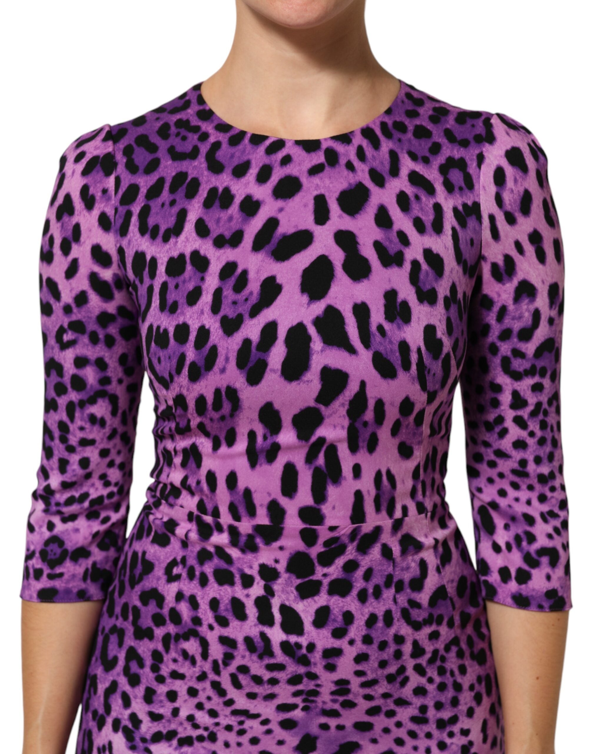 Dolce &amp; Gabbana Violet Leopard Sheath Bodycon Minikjole