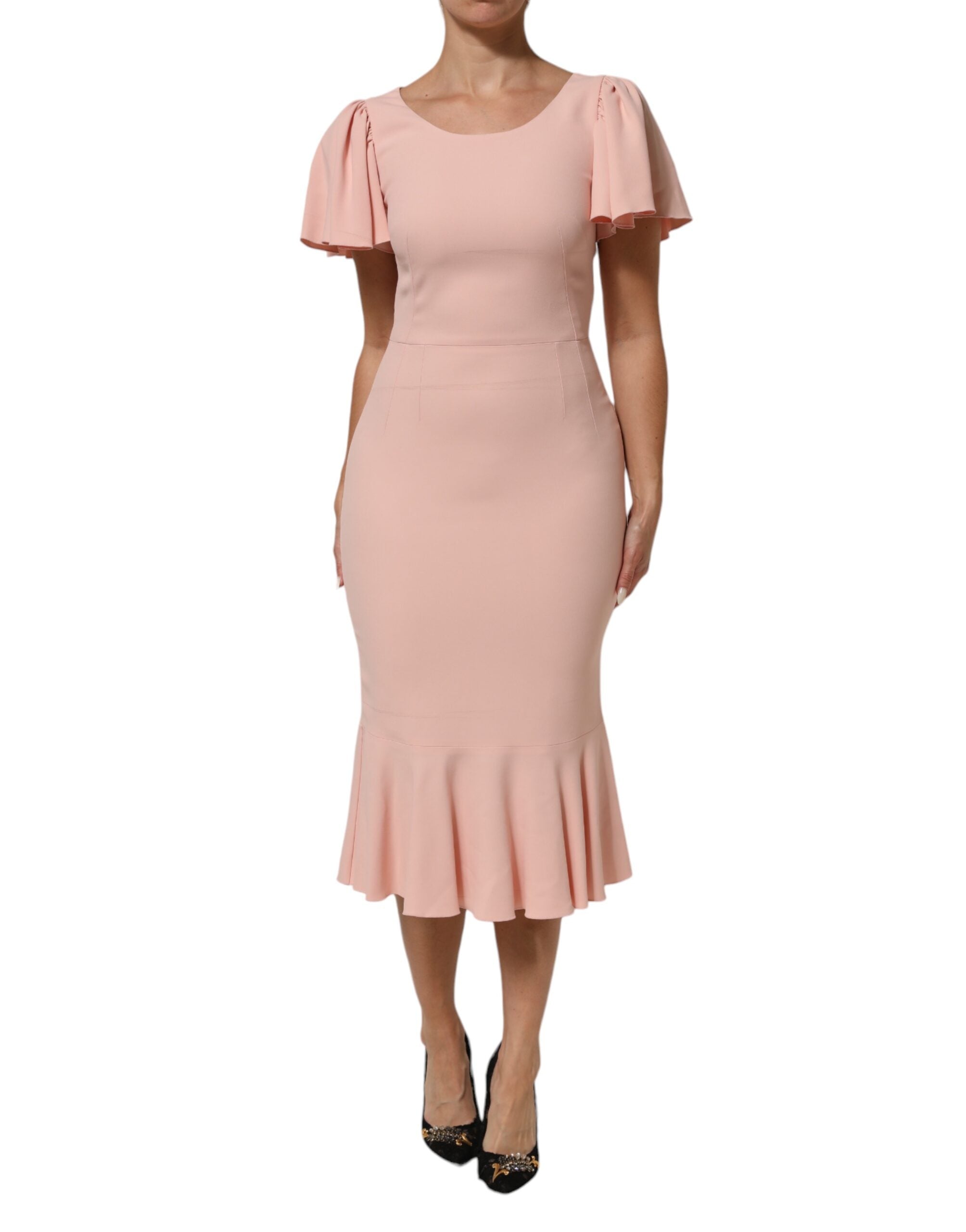 Dolce &amp; Gabbana Lyserød Viskose Fit Flared Sheath Midi-kjole