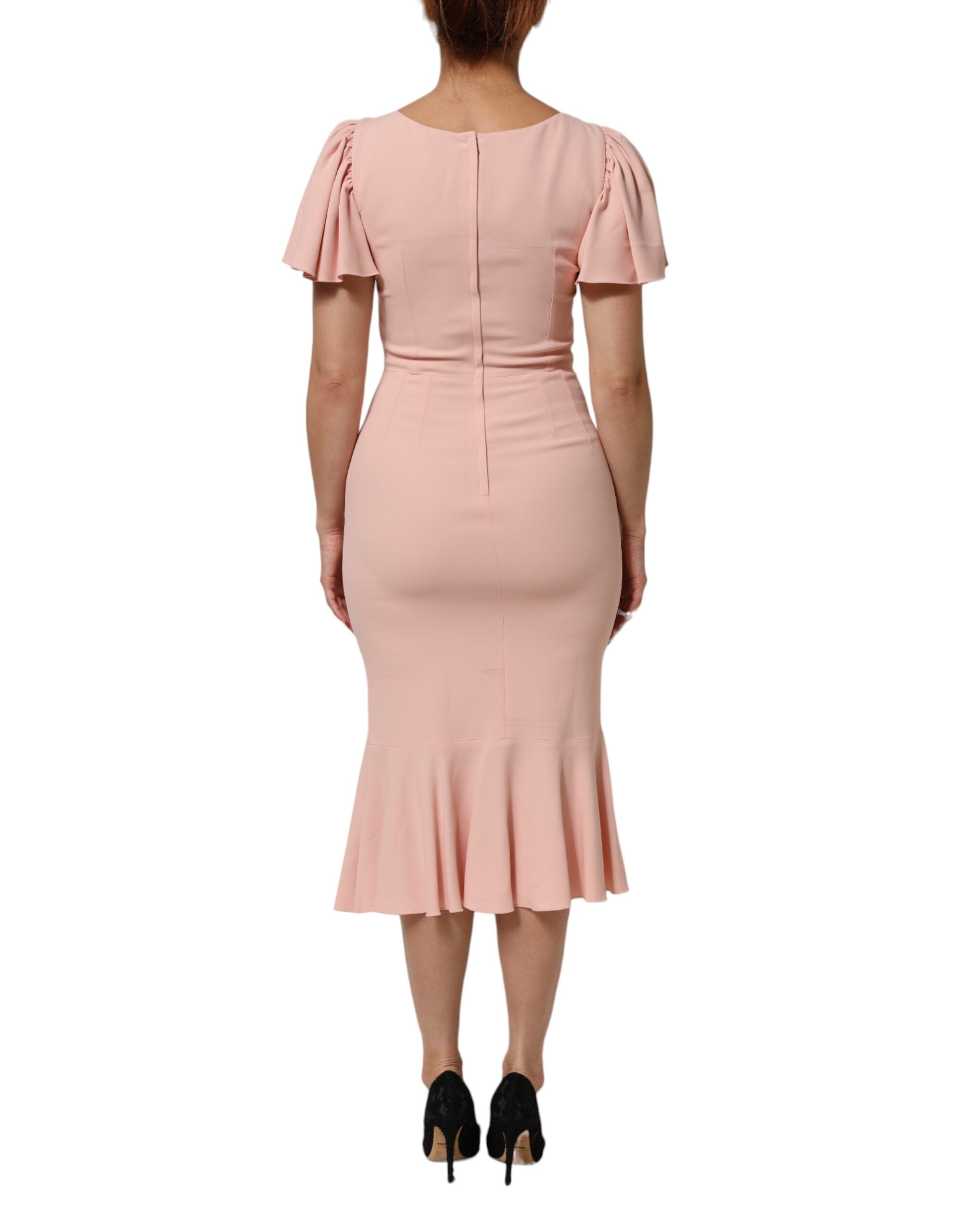 Dolce &amp; Gabbana Lyserød Viskose Fit Flared Sheath Midi-kjole