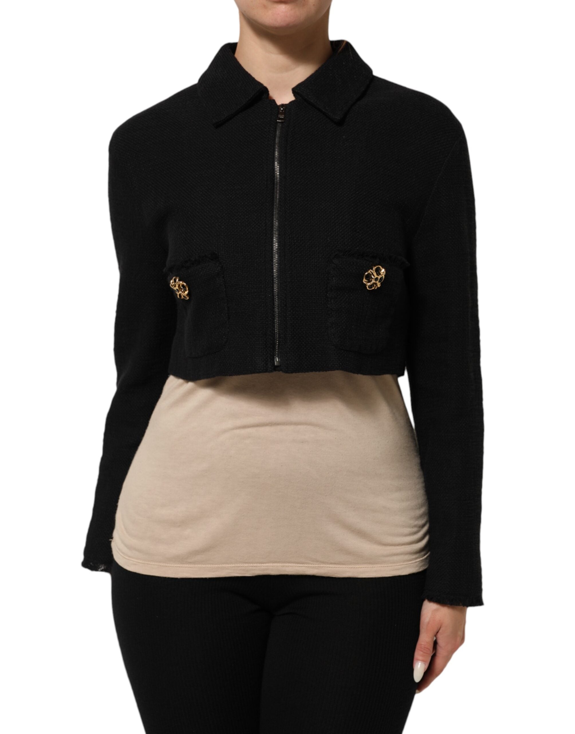 Dolce &amp; Gabbana svart bomullsjacka med dragkedja och kort kappa