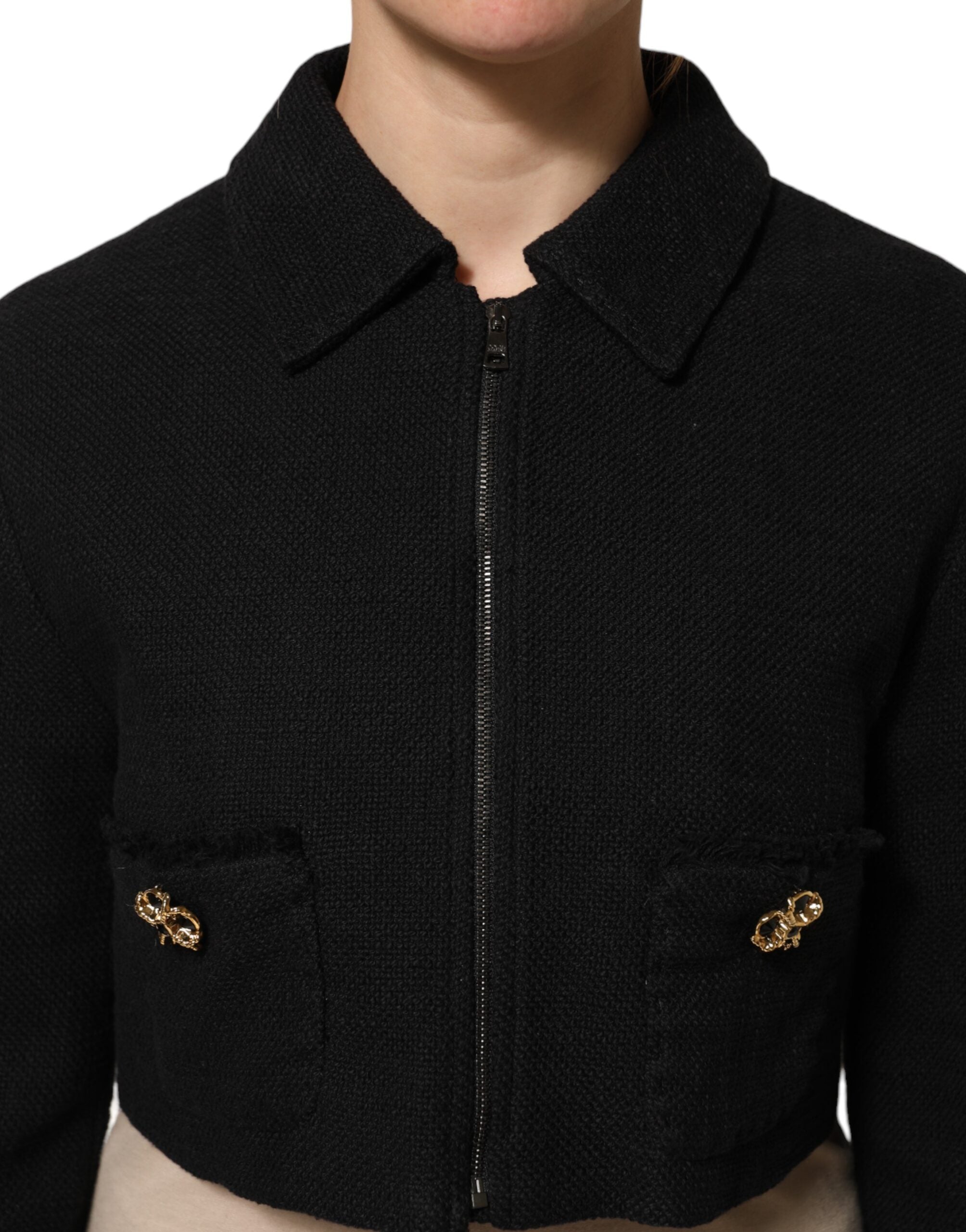 Dolce &amp; Gabbana svart bomullsjacka med dragkedja och kort kappa