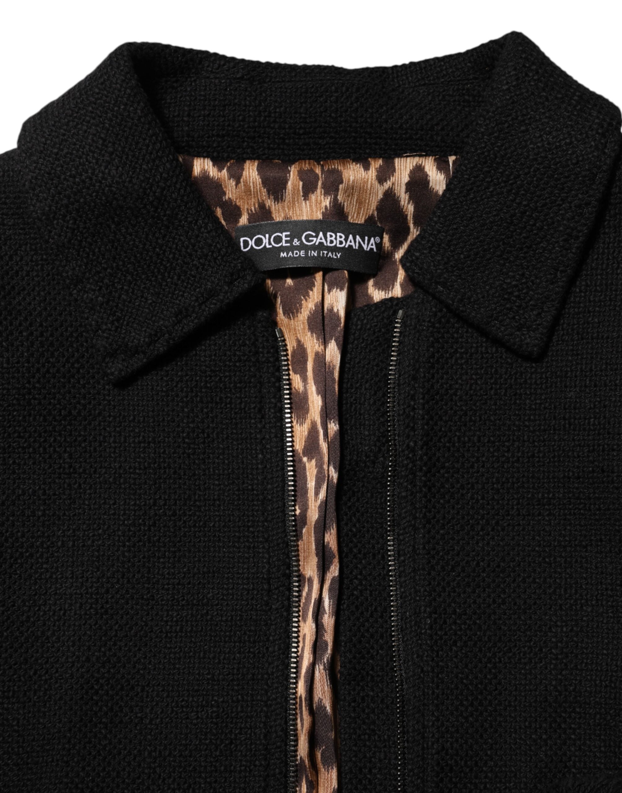Dolce &amp; Gabbana svart bomullsjacka med dragkedja och kort kappa