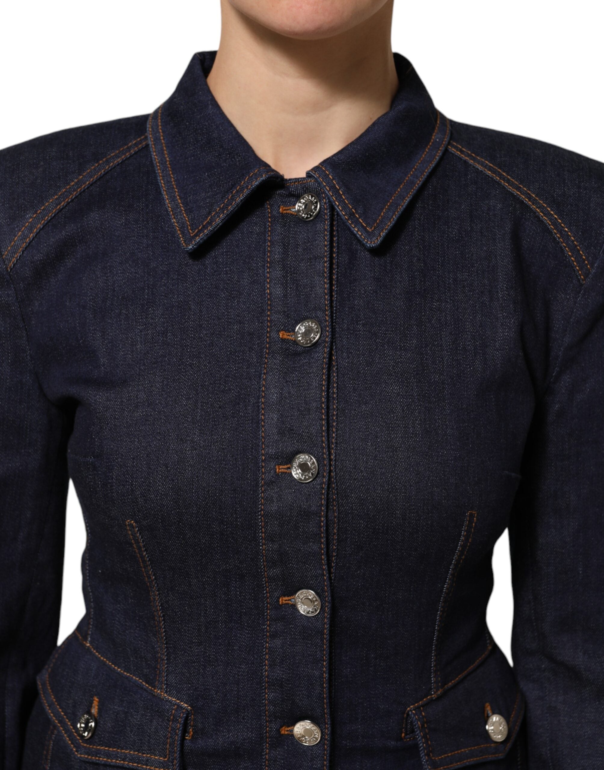 Dolce &amp; Gabbana Mørkeblå Bomuldskrave Denimjakke