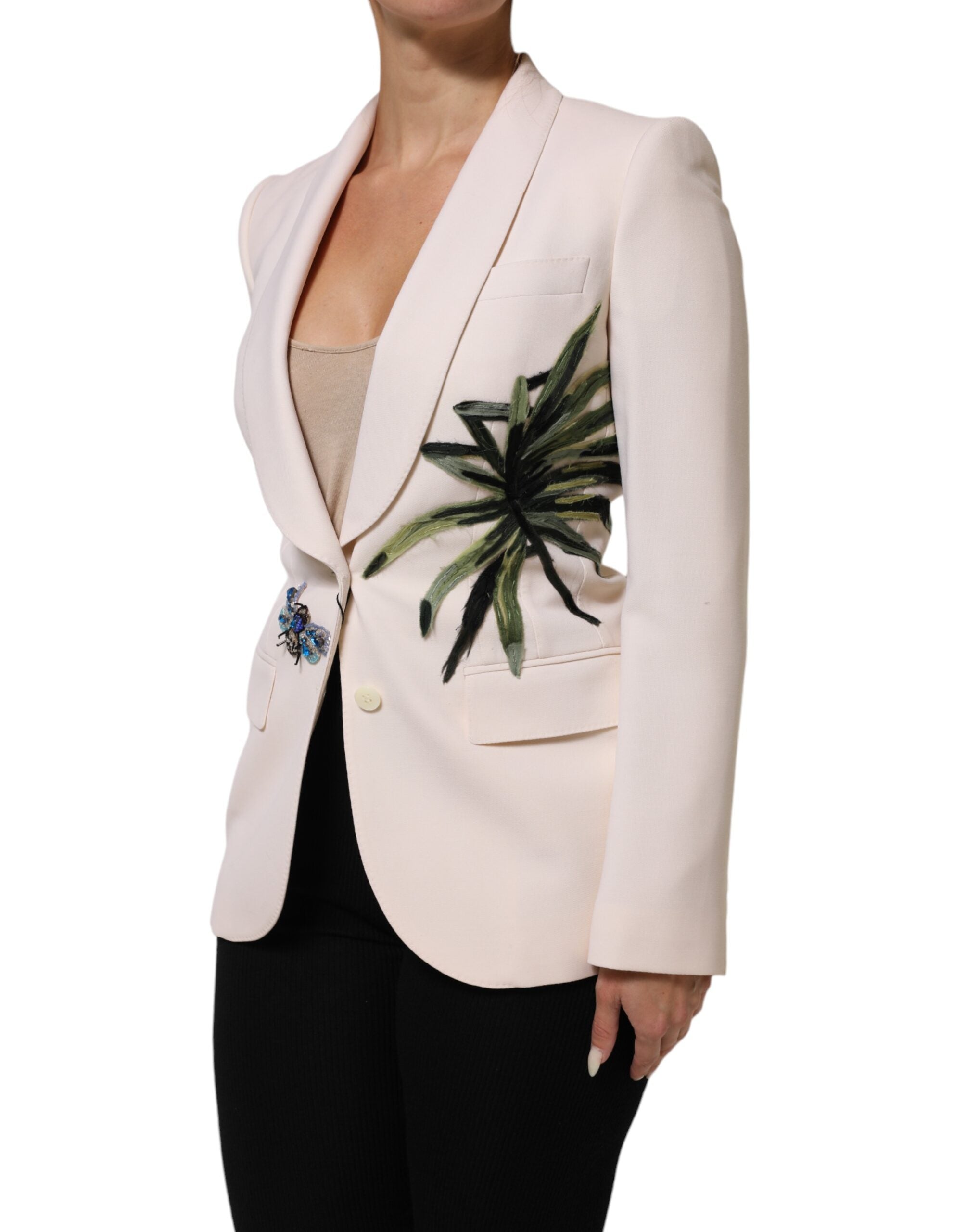 Dolce &amp; Gabbana Beige Broderet Enkeltradet Jakke