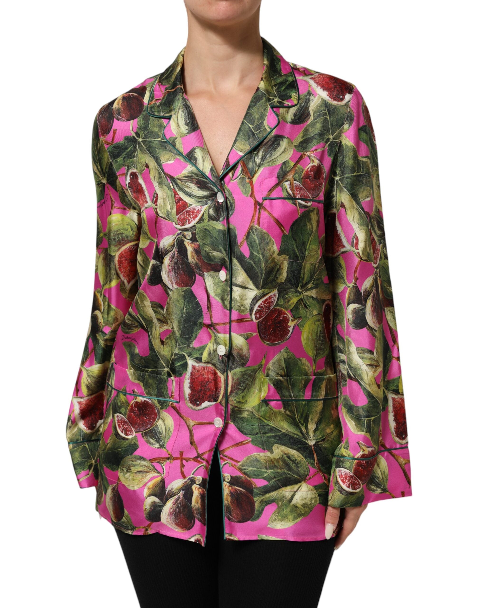 Dolce &amp; Gabbana Hot Pink Fig Printed Silkebluse Top