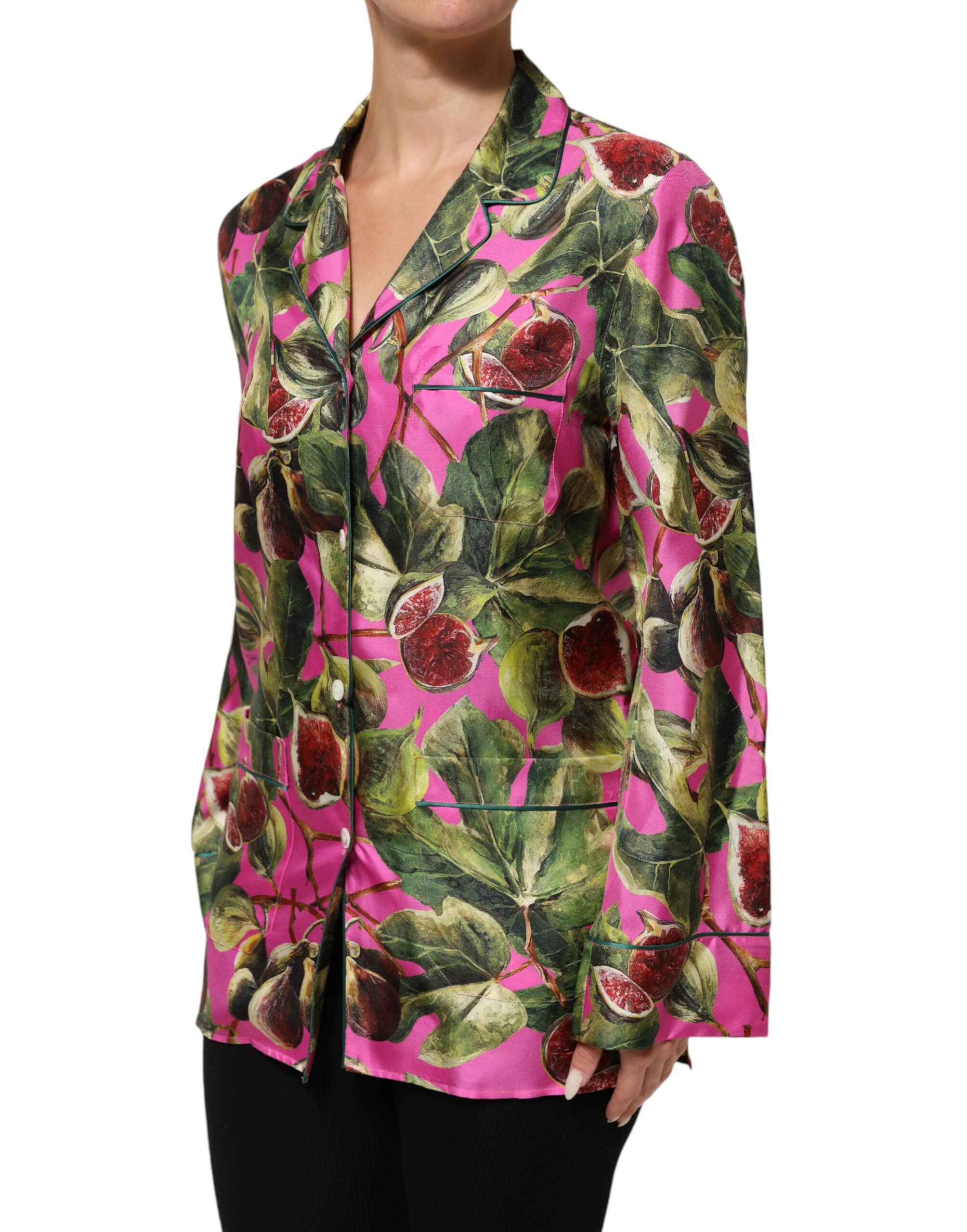 Dolce &amp; Gabbana Hot Pink Fig Printed Silkebluse Top