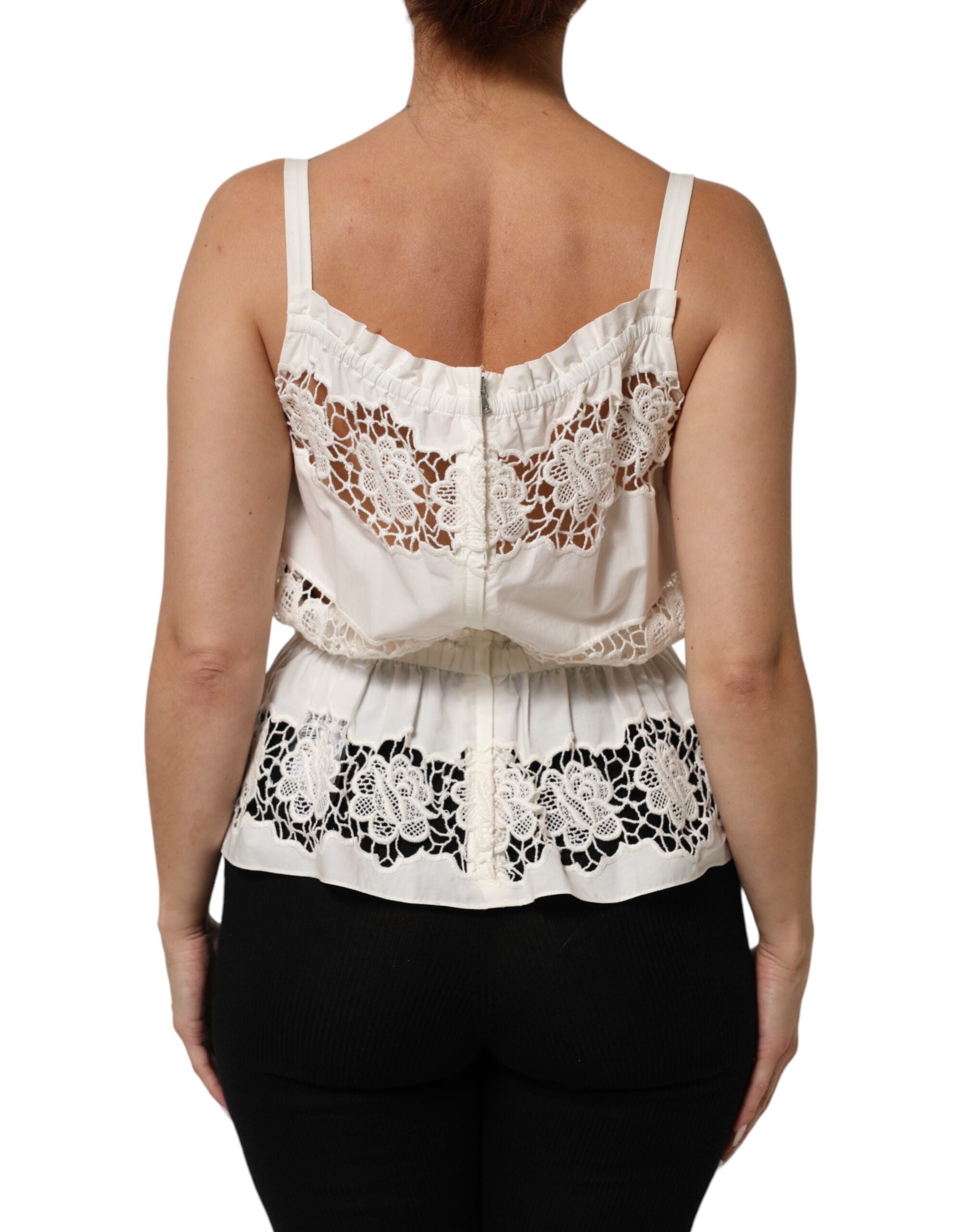 Dolce & Gabbana Hvid Poplin Tanktop Med Åbent Broderi