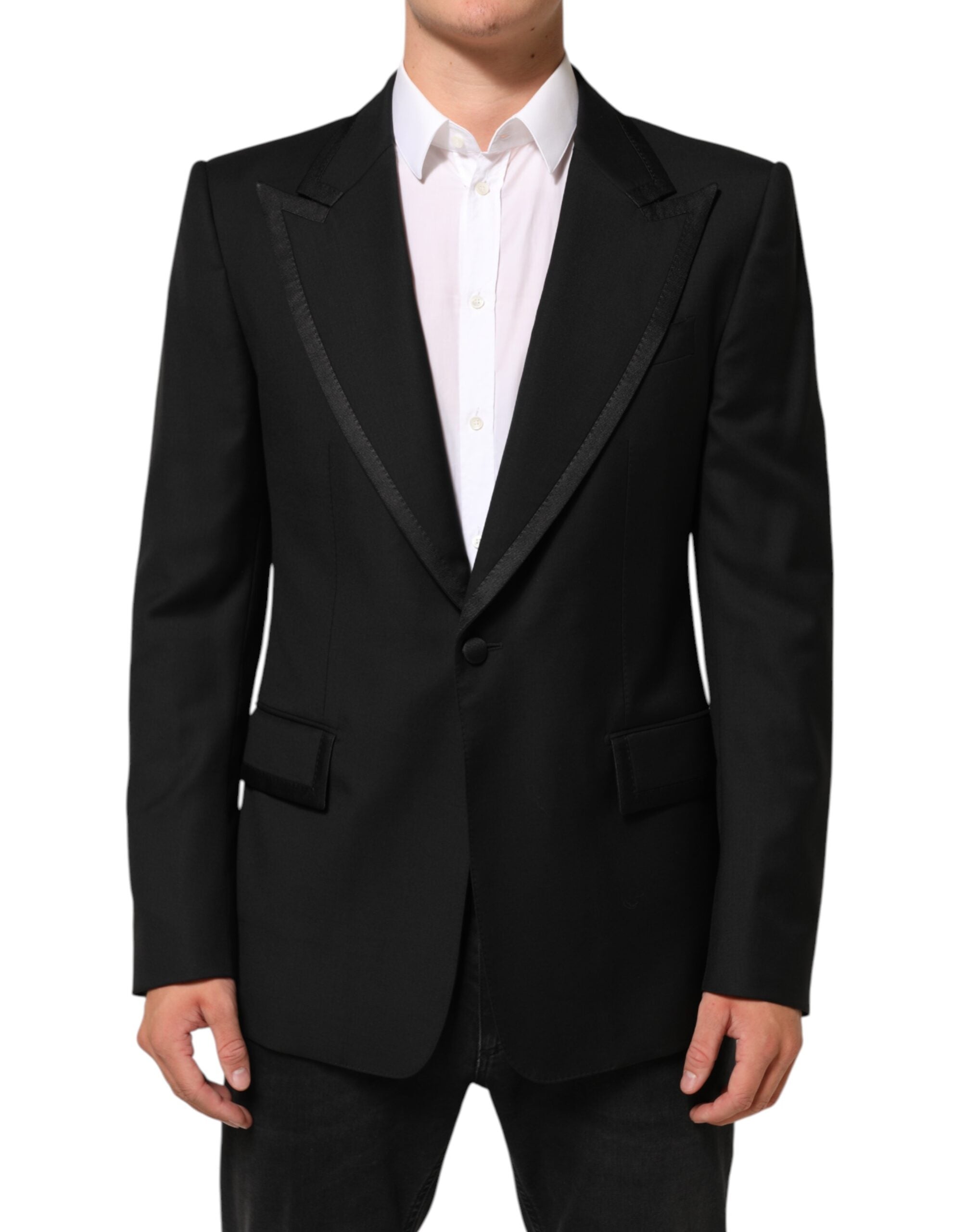 Dolce &amp; Gabbana Sort Uldjakke med 1 Knap Herreblazer