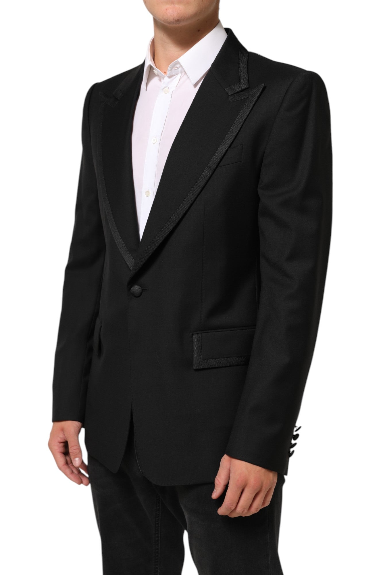 Dolce &amp; Gabbana Sort Uldjakke med 1 Knap Herreblazer