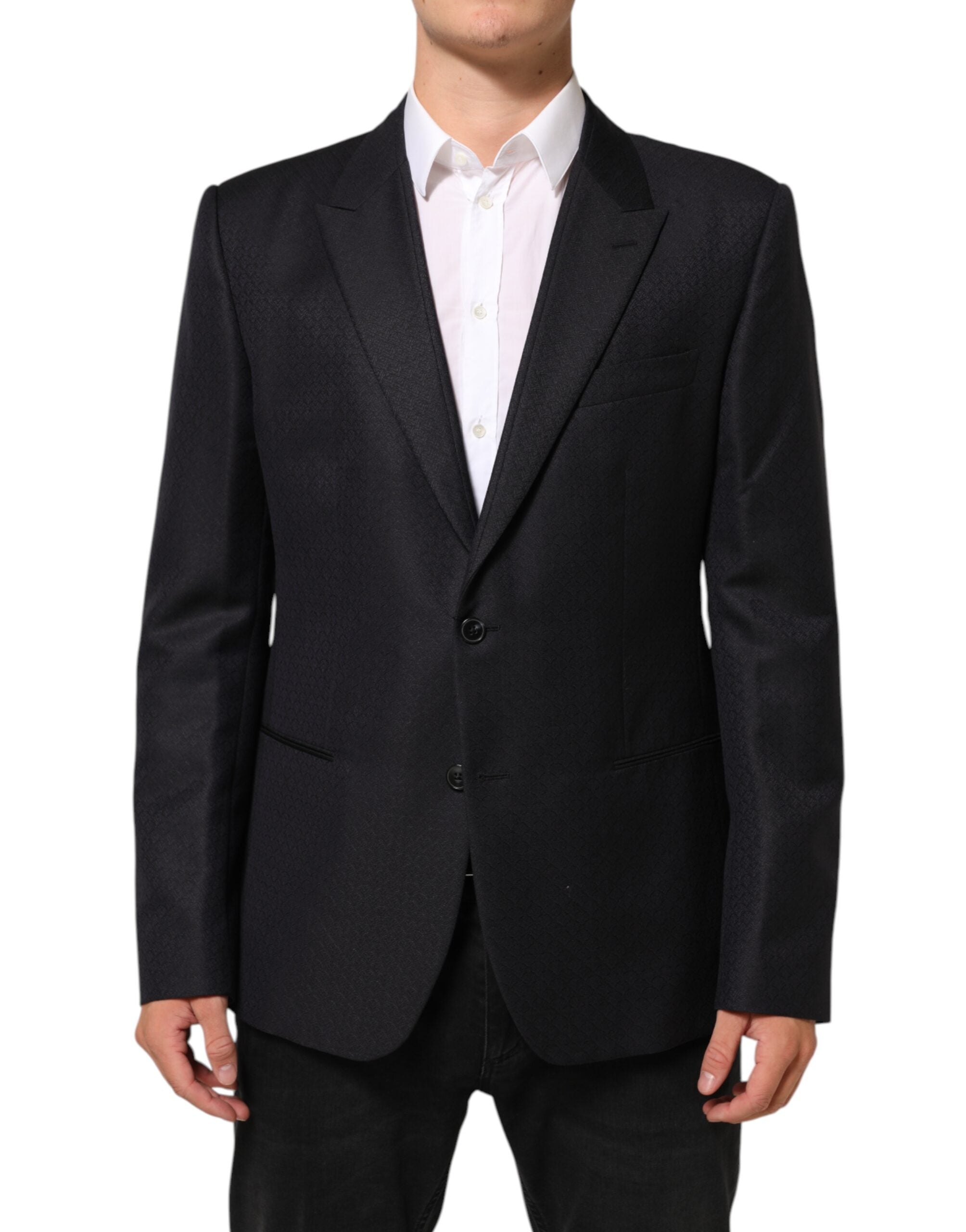 Dolce & Gabbana Sort Uldjakke med 2 Knapper Herreblazer