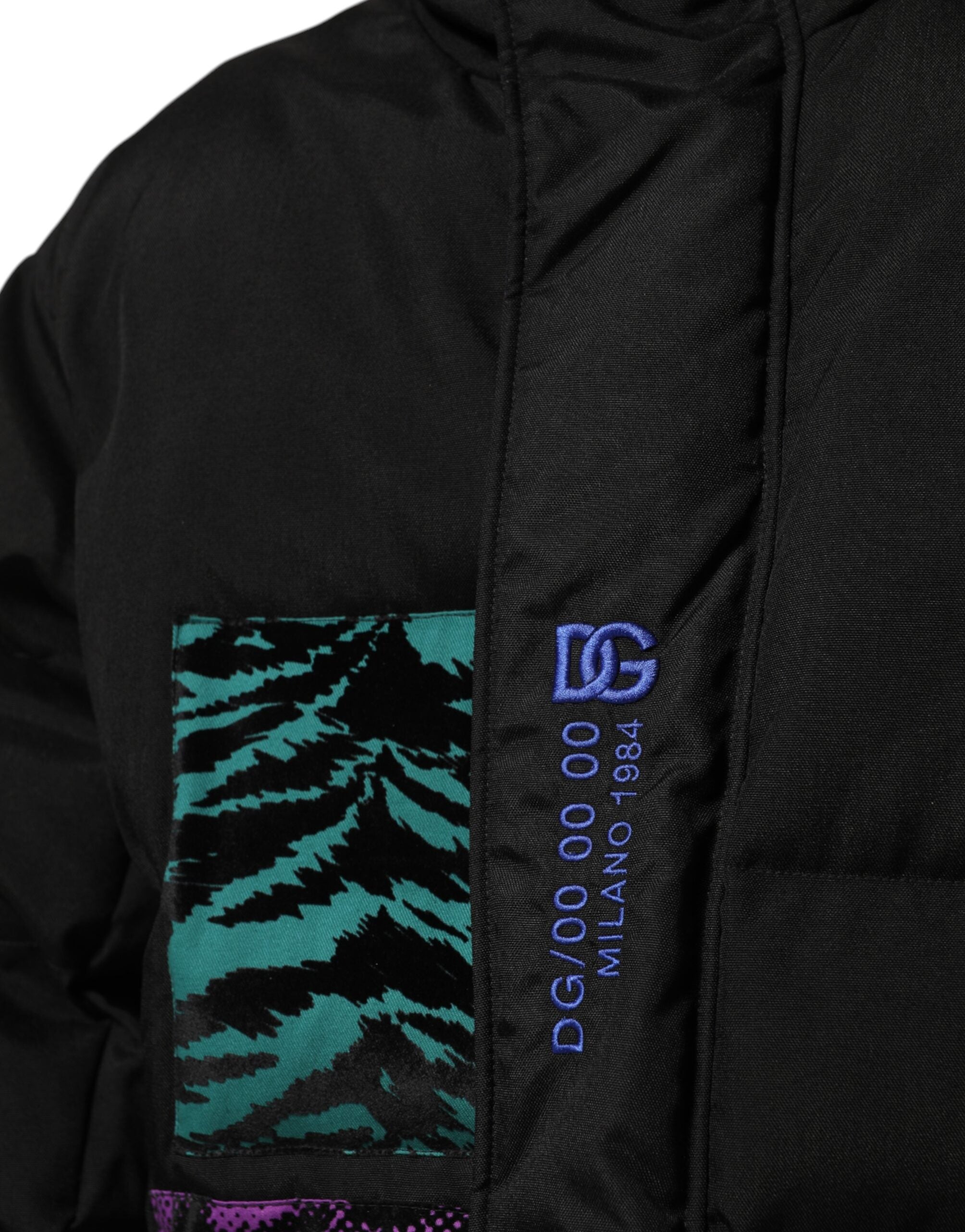 Dolce & Gabbana Sort Nylon Puffer Herre Jakke med fuld lynlås