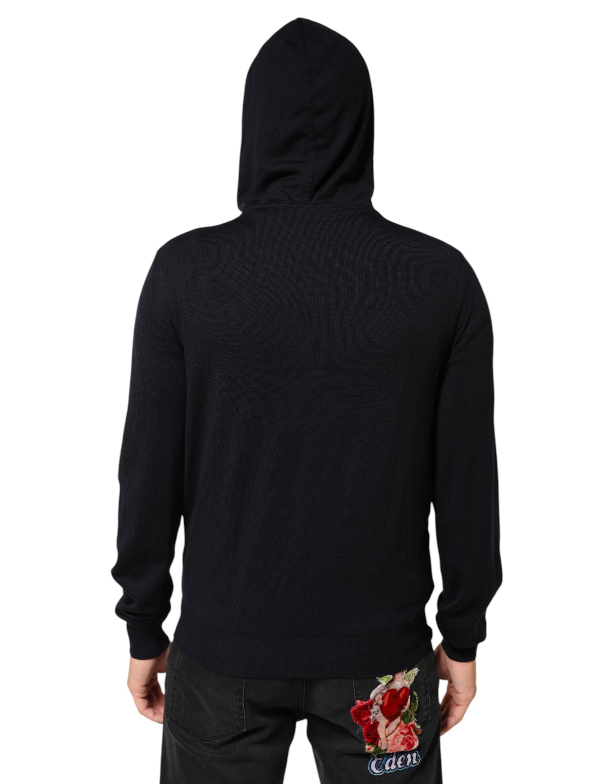 Dolce & Gabbana Sort Læder Blouson Jakke med Hættetrøje og Lynlås