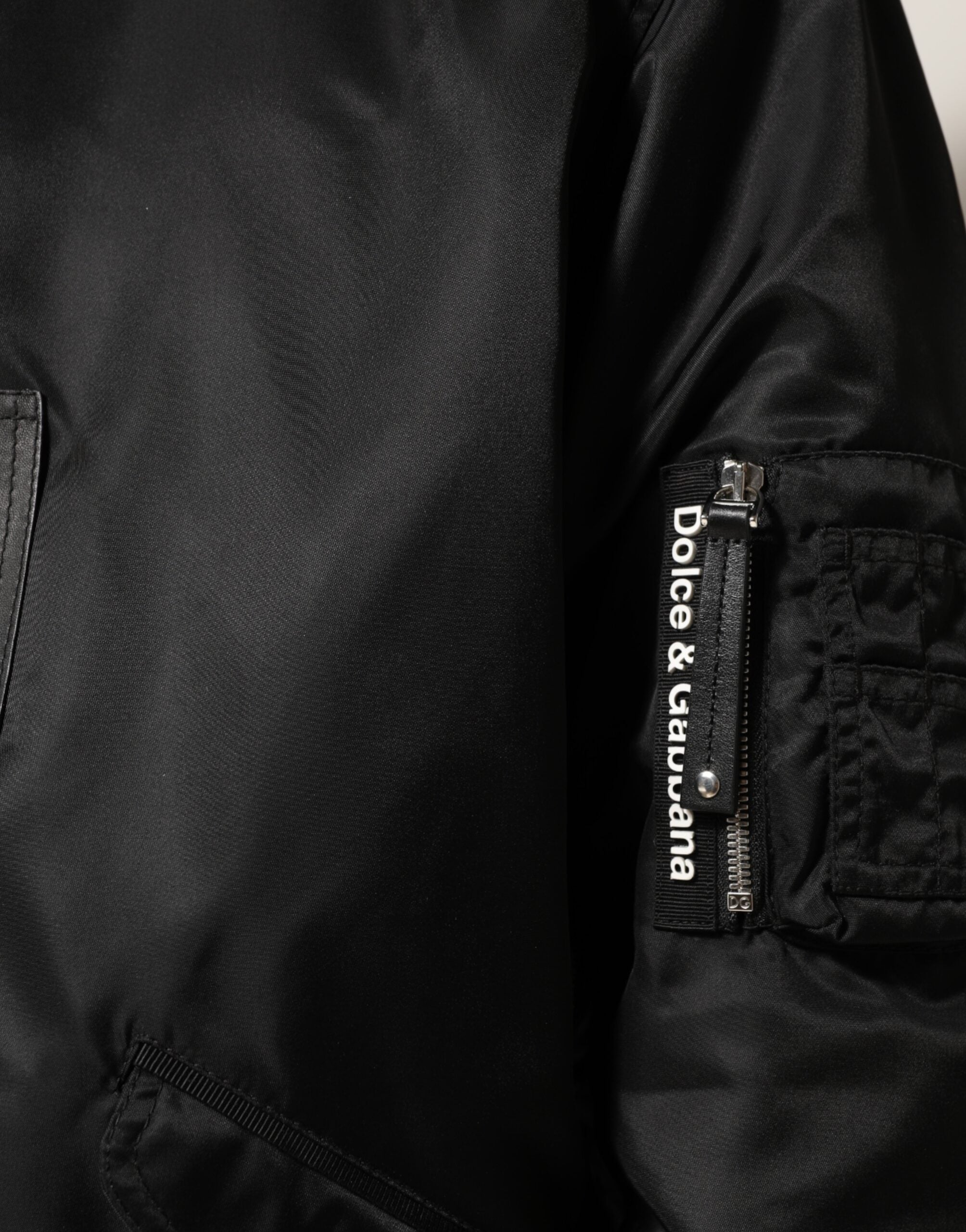 Dolce & Gabbana Sort bomuldsbomberjakke med hætte og lynlås