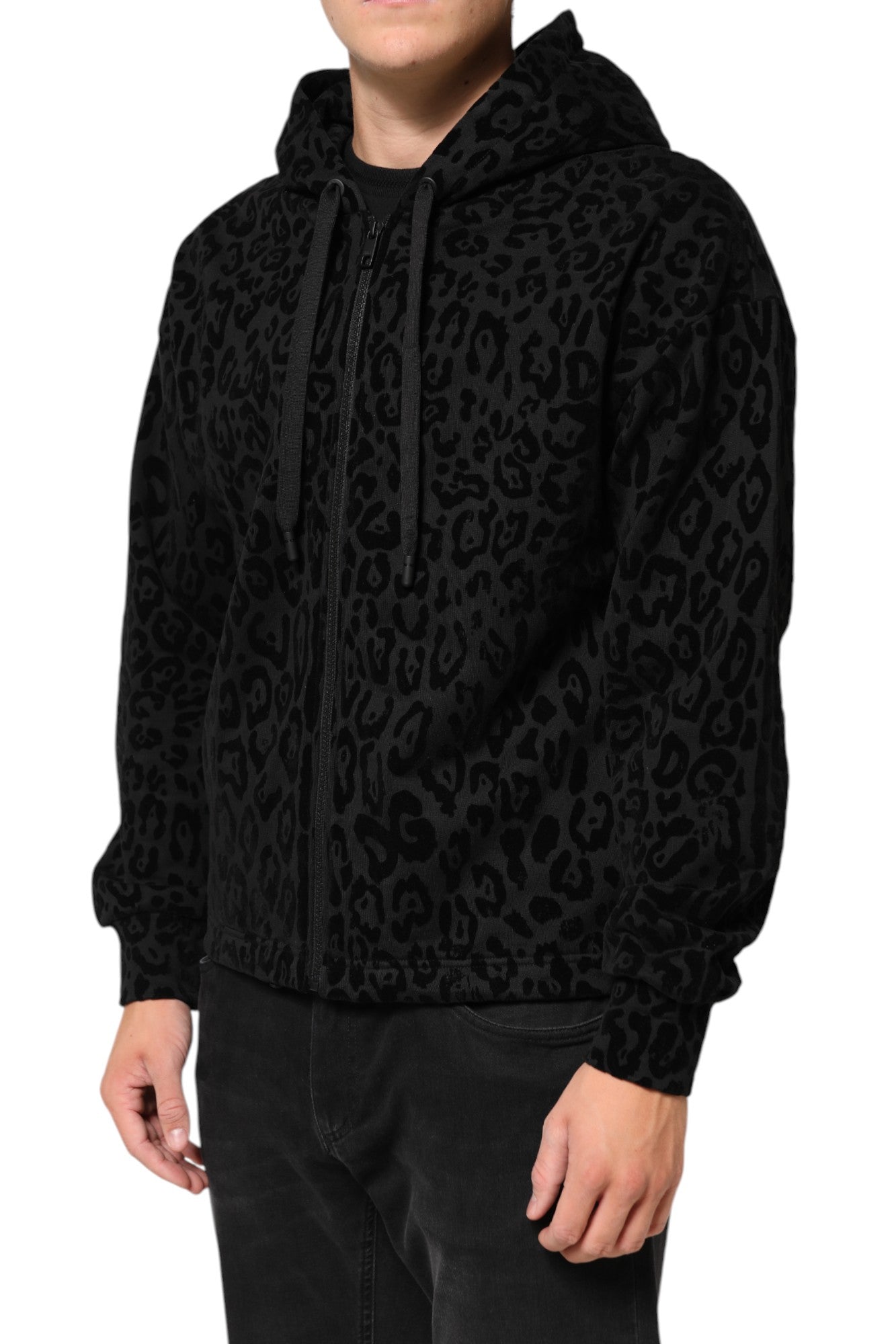 Dolce & Gabbana Sort bomuldsbomberjakke med hætte og lynlås