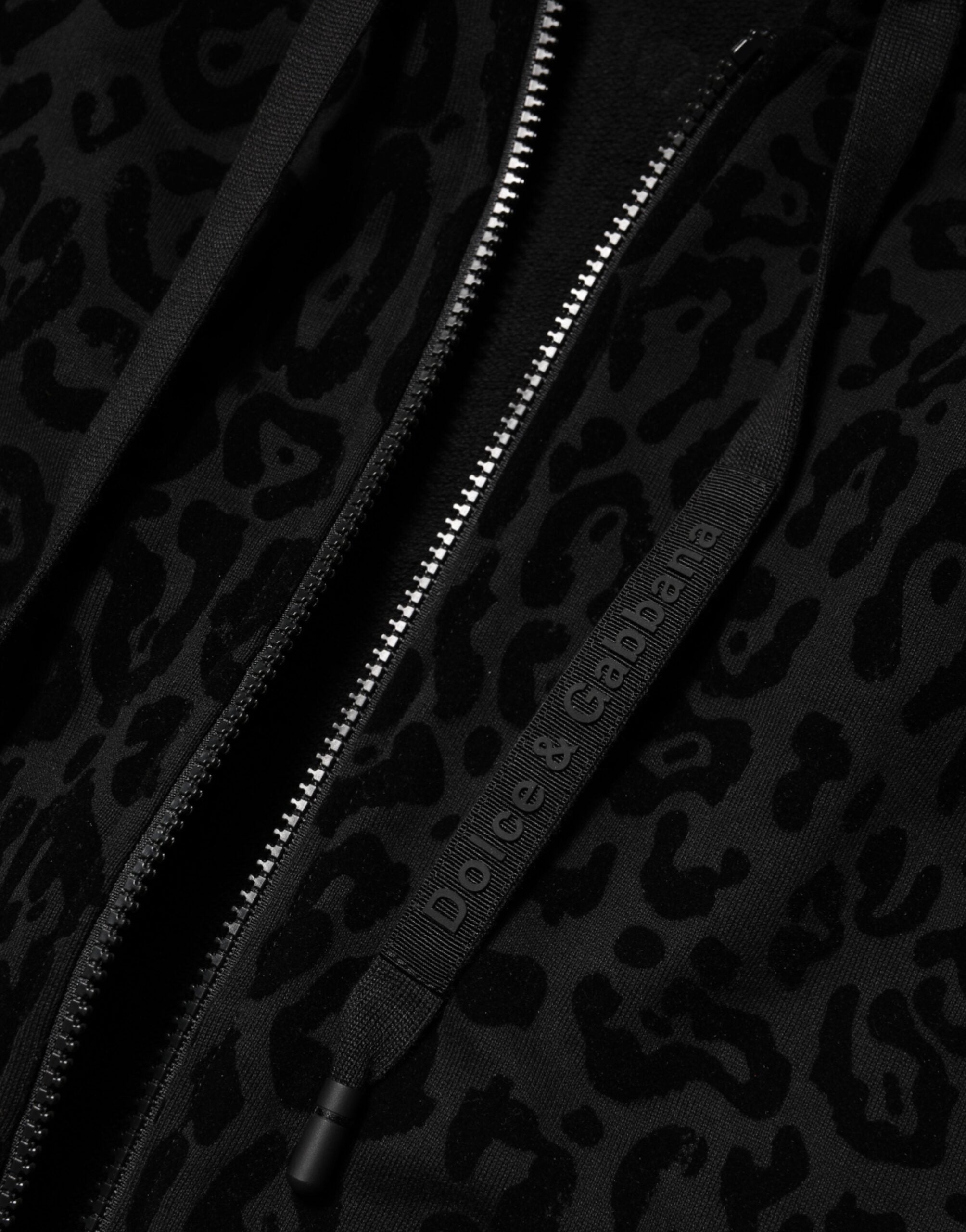 Dolce & Gabbana Sort bomuldsbomberjakke med hætte og lynlås