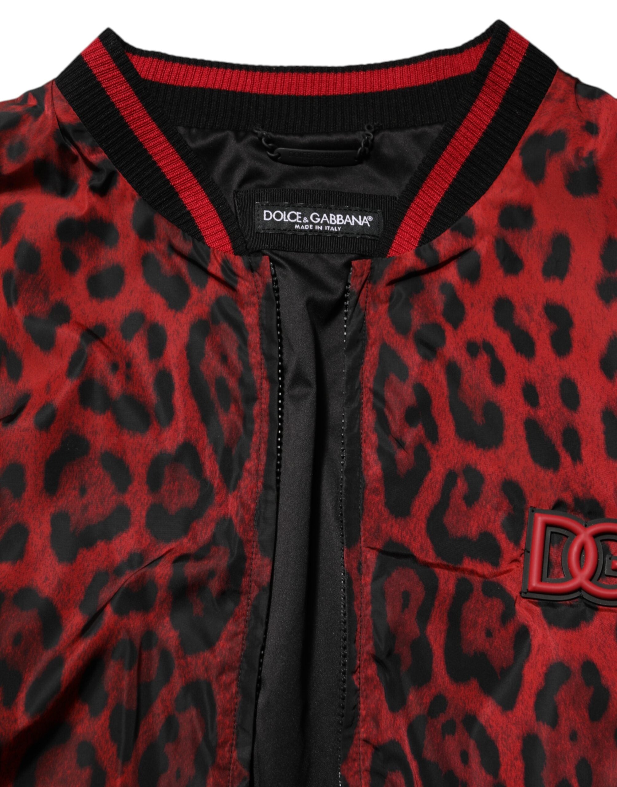 Dolce &amp; Gabbana Röd Leopardmönstrad Full Zip Bomberjacka Herr