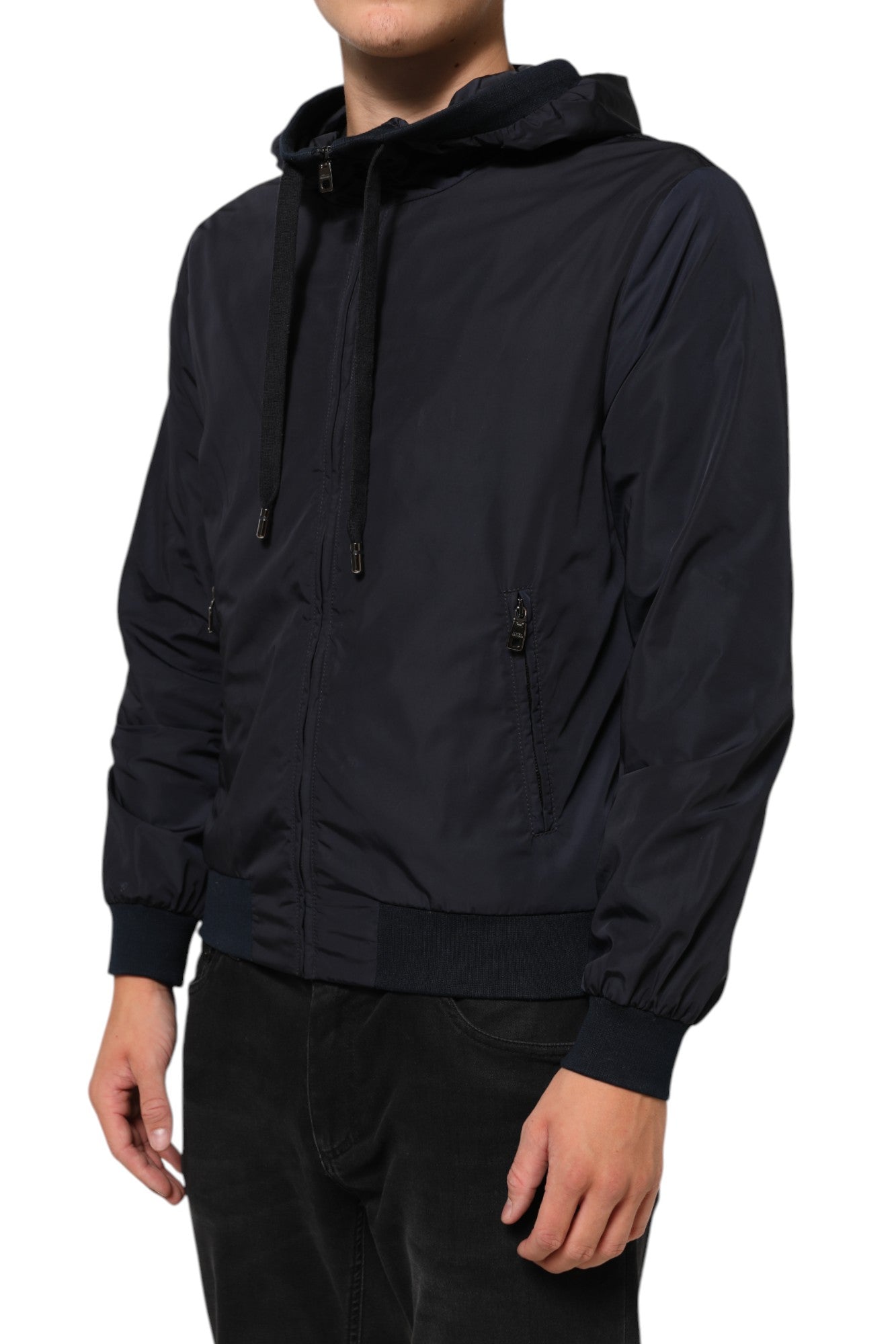 Dolce & Gabbana Blå Logo Tape Hættetrøje med Lynlås