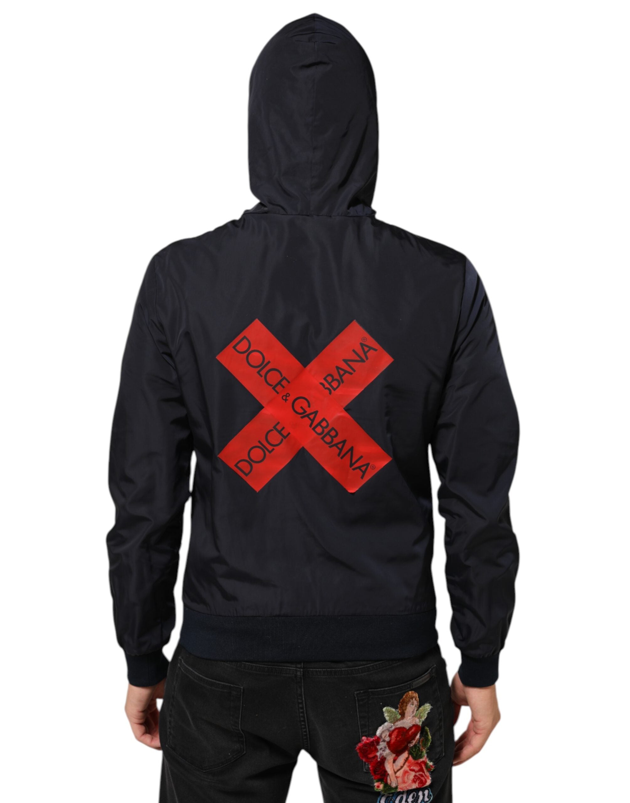 Dolce & Gabbana Blå Logo Tape Hættetrøje med Lynlås