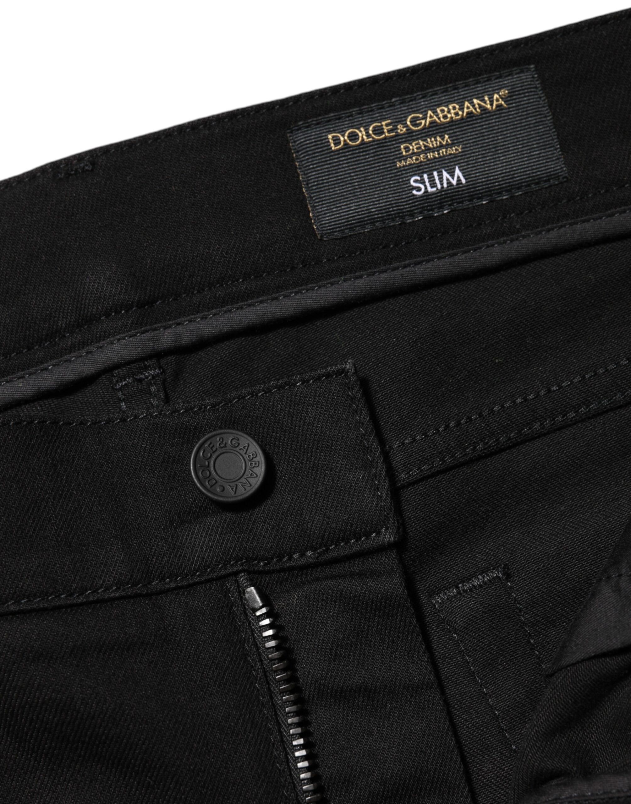 Dolce & Gabbana Sorte Bomuld Mellemhøj Talje Skinny Herre Denim Jeans